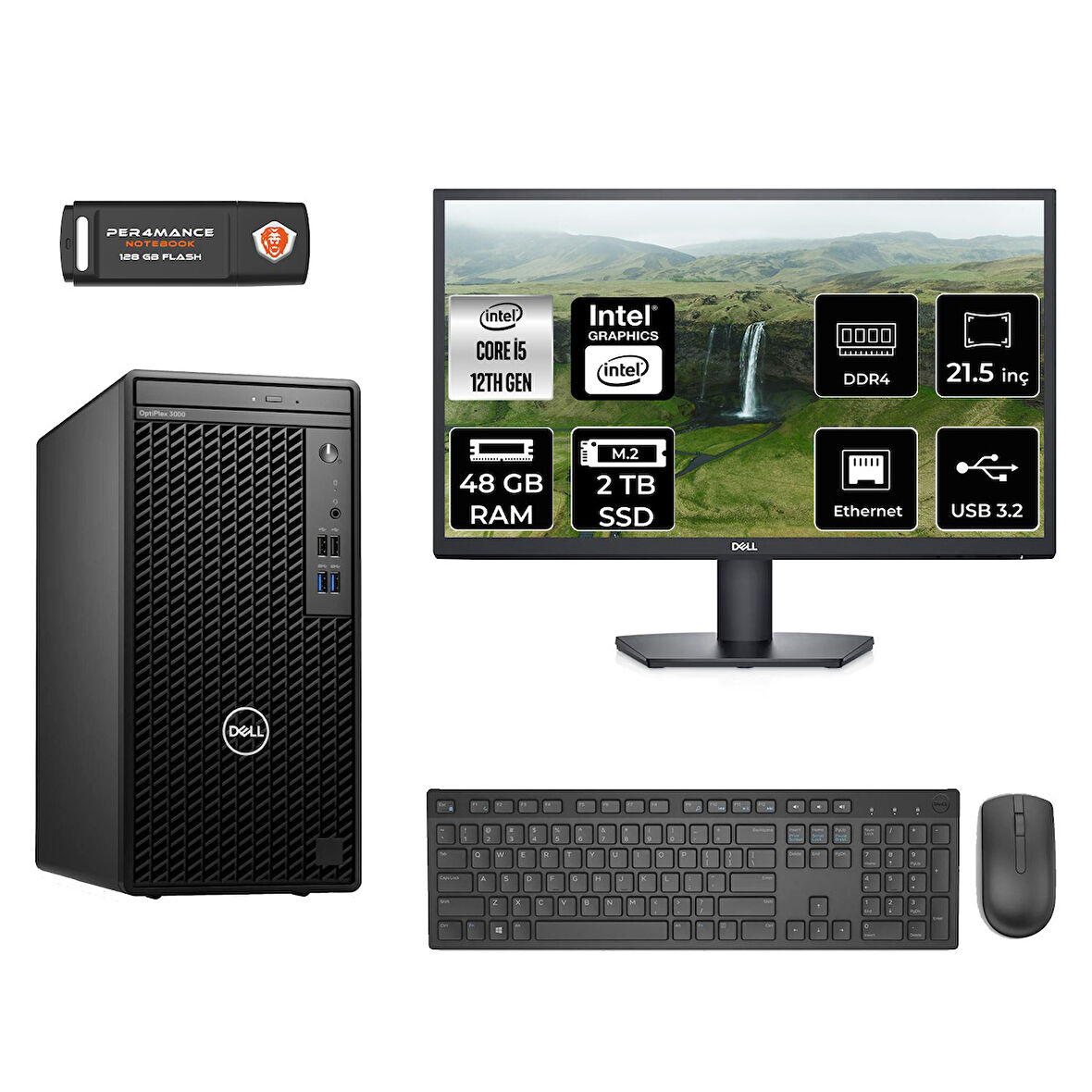 DELL OPTILEX 3000 MNO3000D044 i5 12500 48GB RAM 2TB SSD 21.5" FDOS MASAÜSTÜ PC