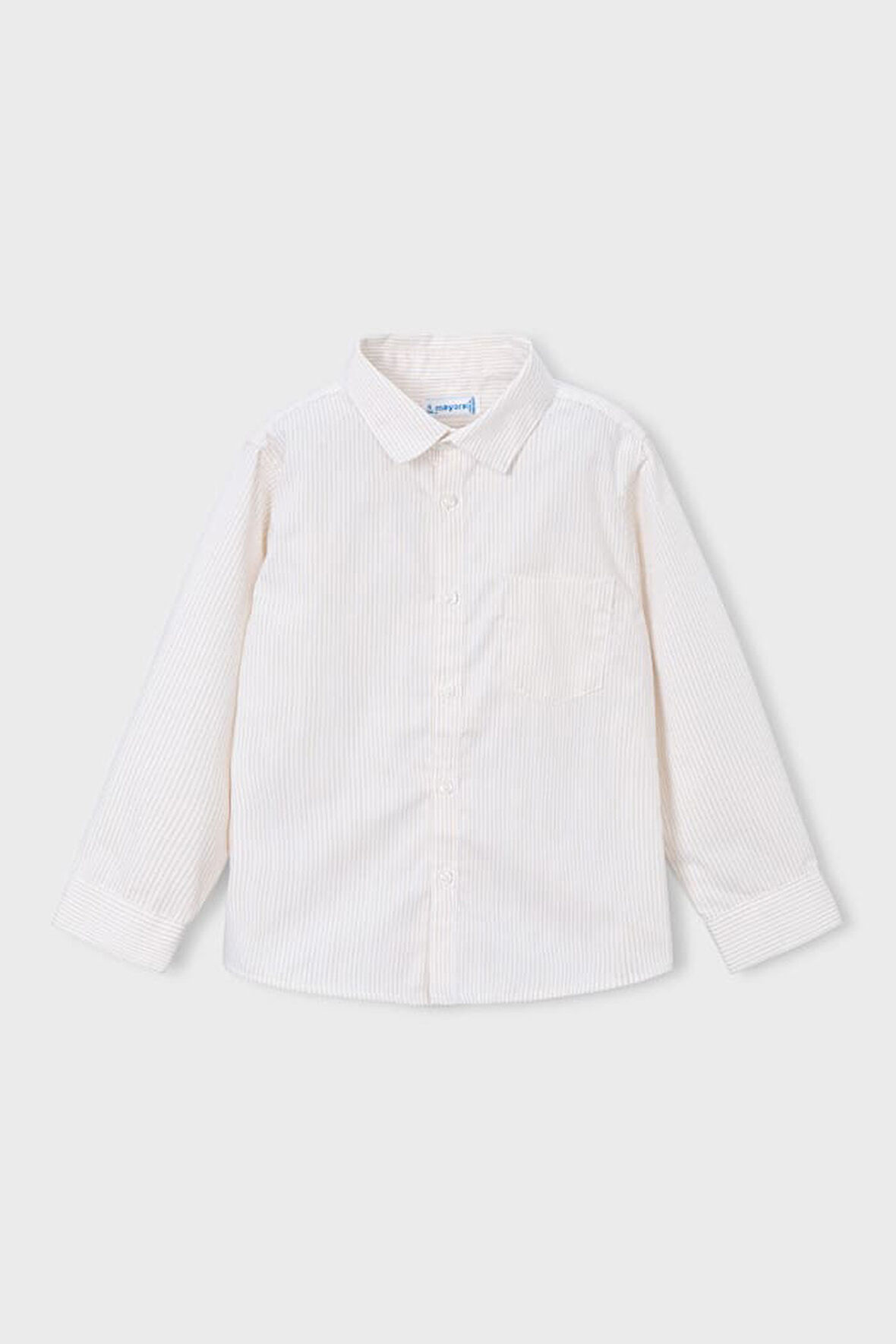 Erkek Çocuk Cepli Çizgili Uzun Kollu Gömlek - Krem | 4 Yaş