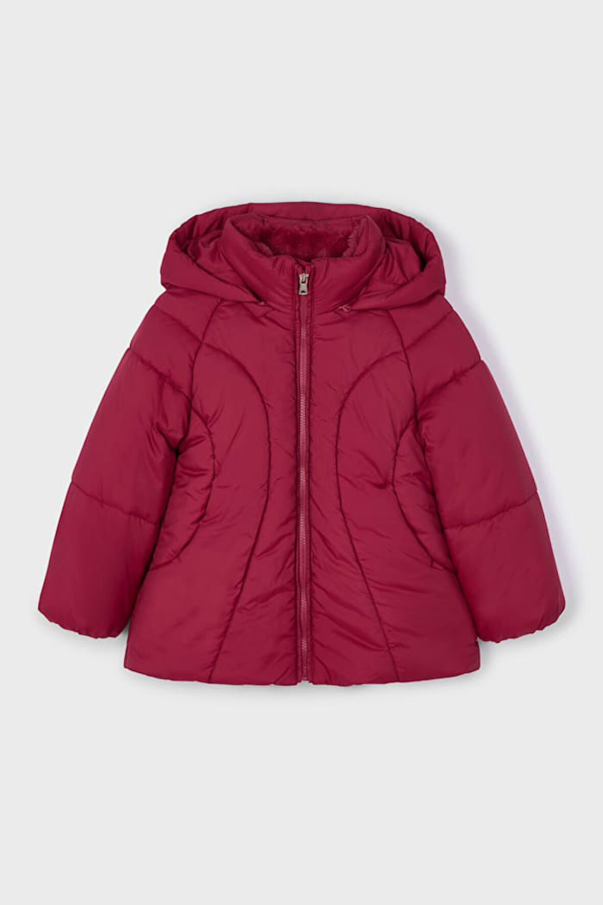 Kız Çocuk Normal Kalıp Kapüşonlu Figürlü Kapitone Şişme Mont - Vişne | 4 Yaş