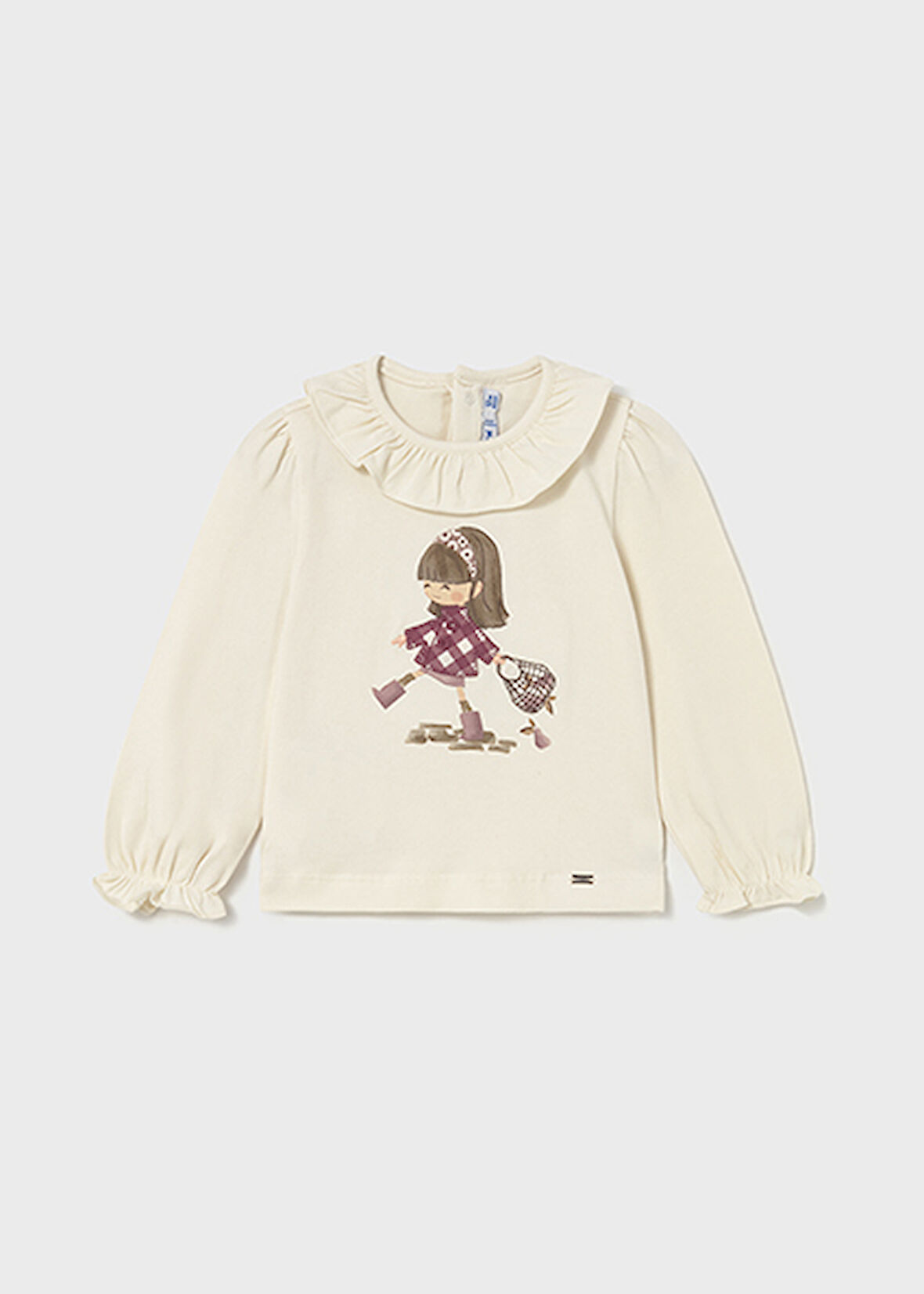 Mayoral Krem Kız Bebek Fırfır Yakalı Uzun kollu T-shirt 2076