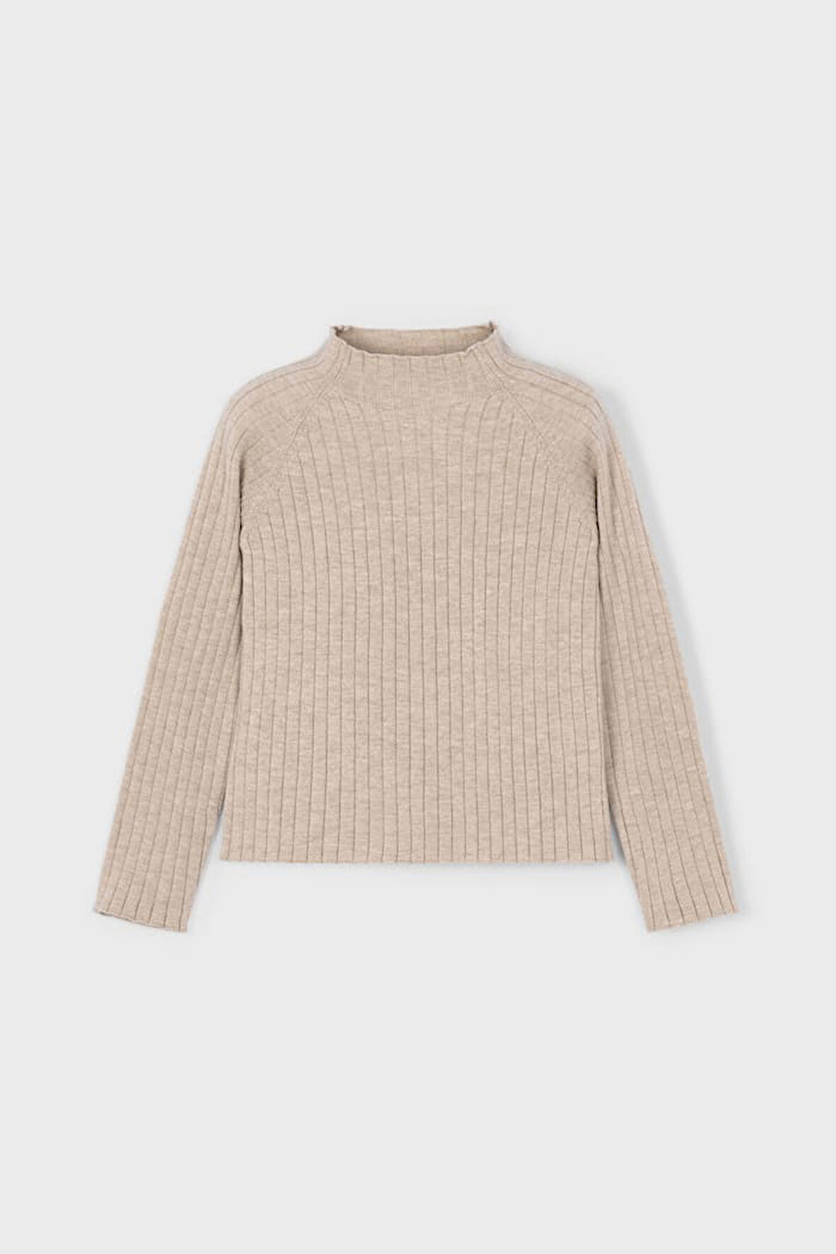 Kız Çocuk Fitilli Balıkçı Yaka Triko Kazak - Bej | 10 Yaş