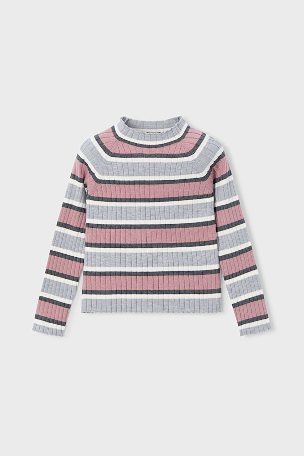 Kız Çocuk Dar Kalıp Yarım Balıkçı Yaka Çizgili Fitilli Triko Kazak - Çok Renkli | 10 Yaş