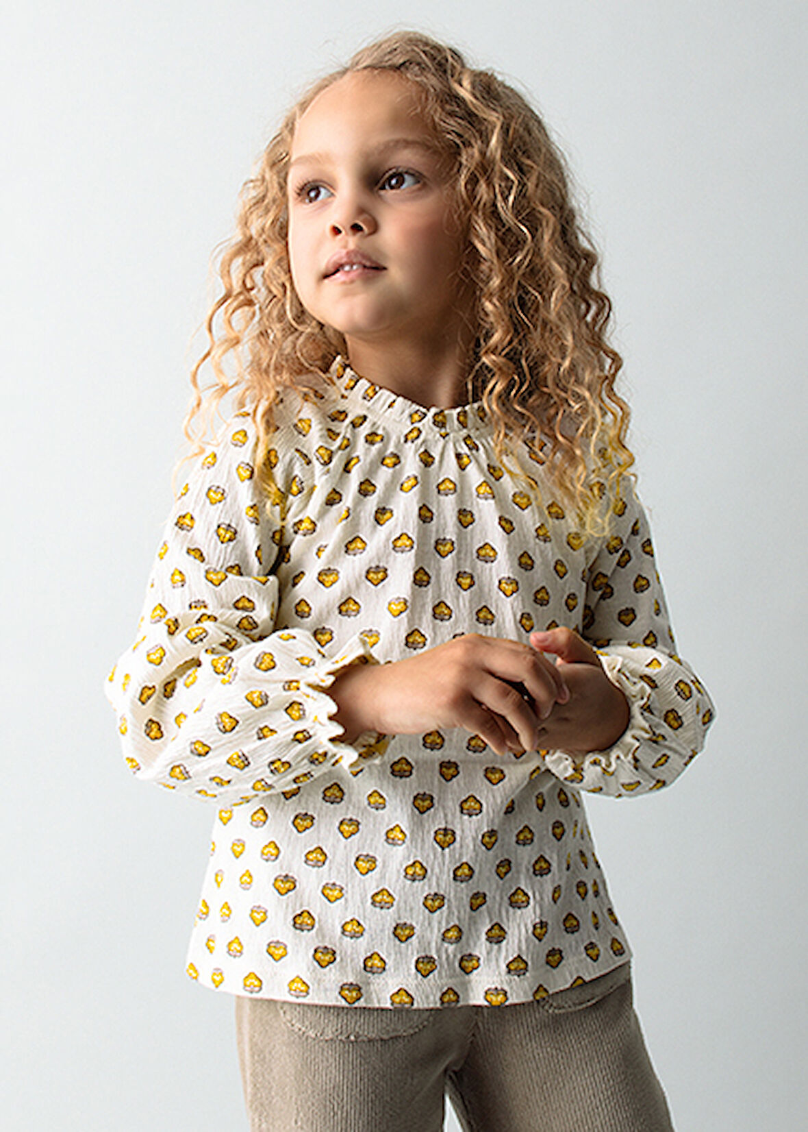 Mayoral Bej Hardal Kız Çocuk Şifon Örgü Bluz 4003