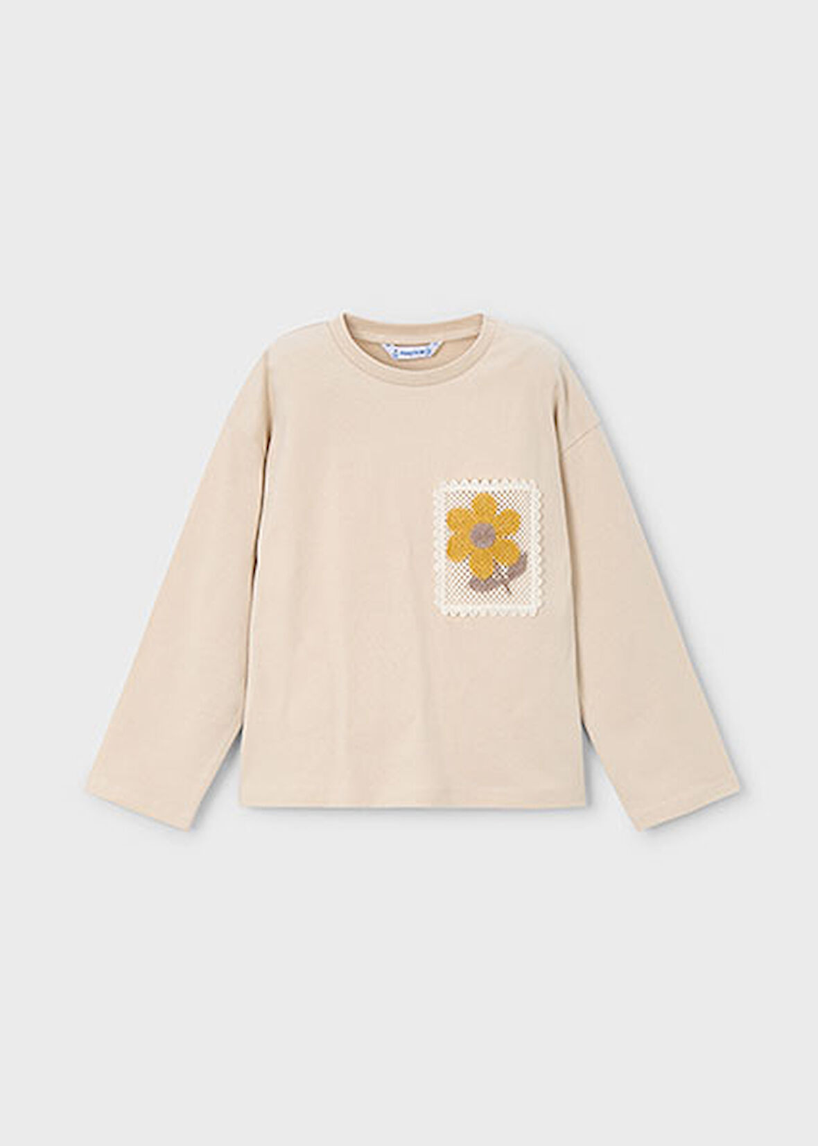 Mayoral Kız Çocuk Bej Çiçek Aplikeli Uzun Kollu Tişört 4004