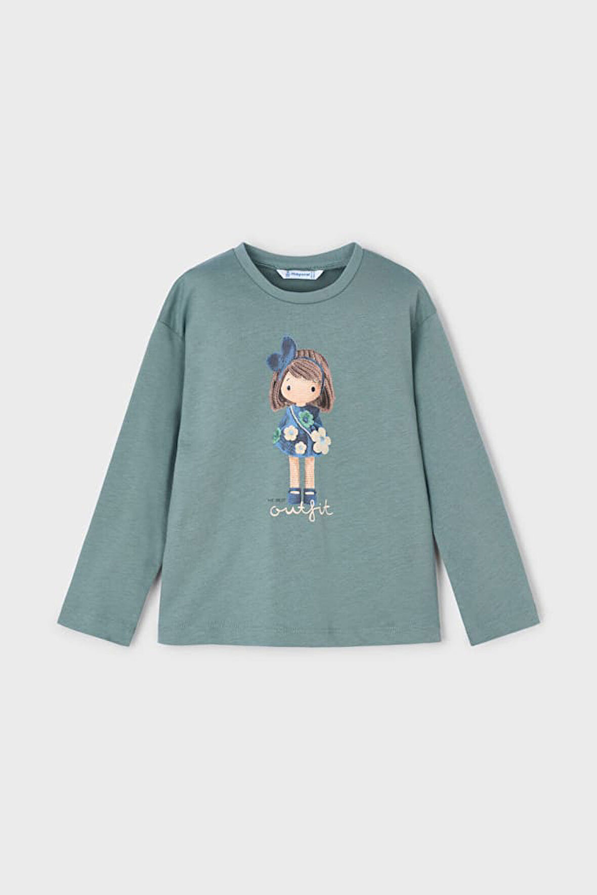 Kız Çocuk Grafik Baskılı Uzun Kollu T-Shirt - Adaçayı Yeşili | 3 Yaş
