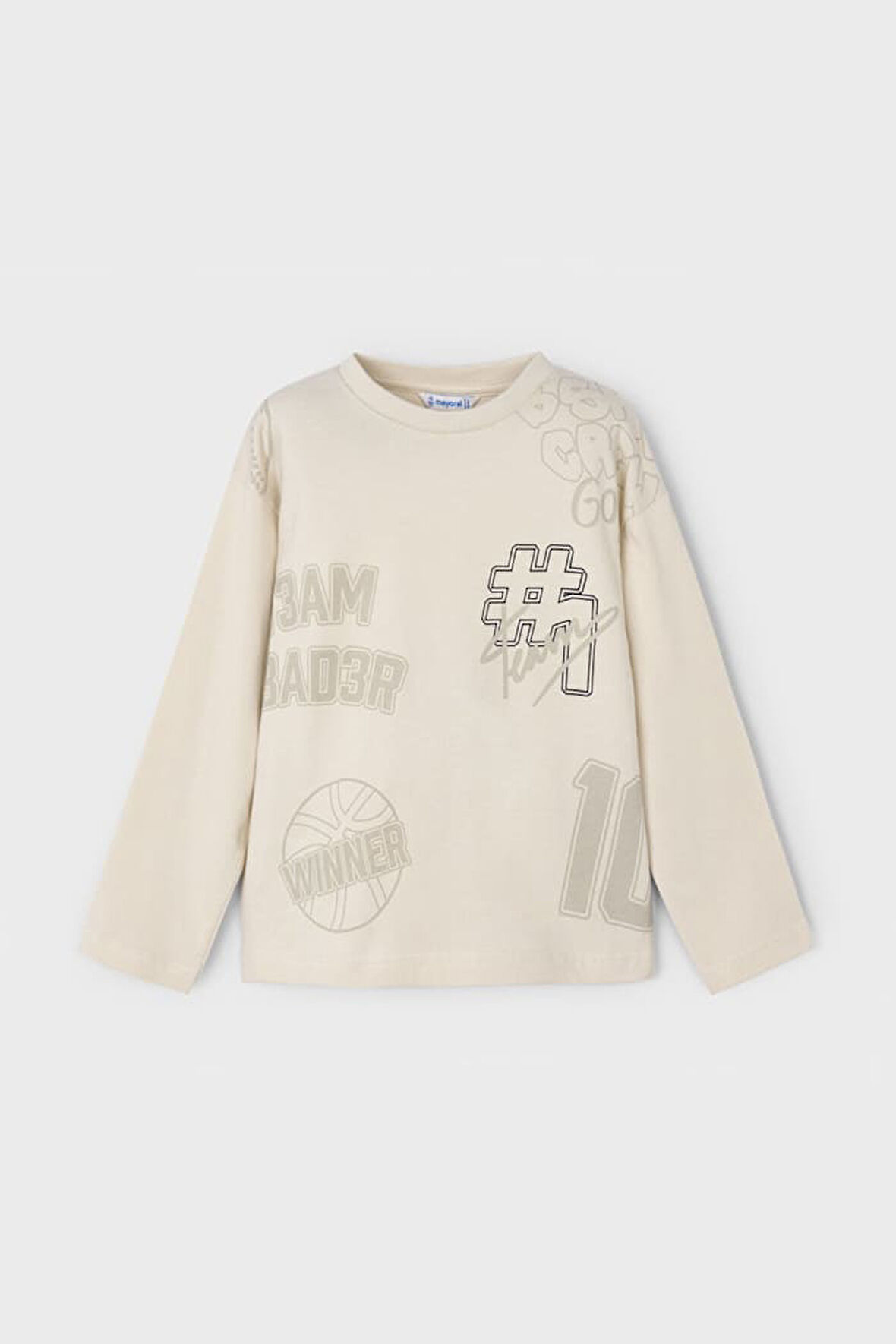 Erkek Çocuk Basketbol Temalı Grafik Baskılı Uzun Kollu T-Shirt - Bej | 4 Yaş