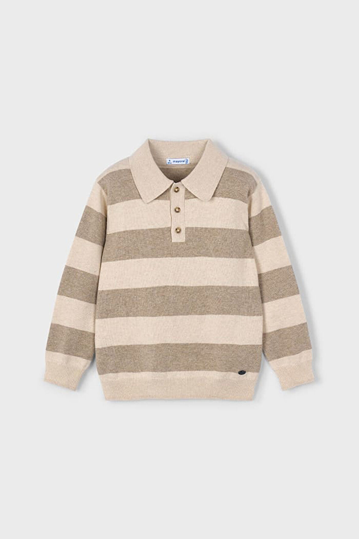 Erkek Çocuk Yün Karışımlı Polo Yaka Çizgili Triko Kazak - Kahverengi | 10 Yaş