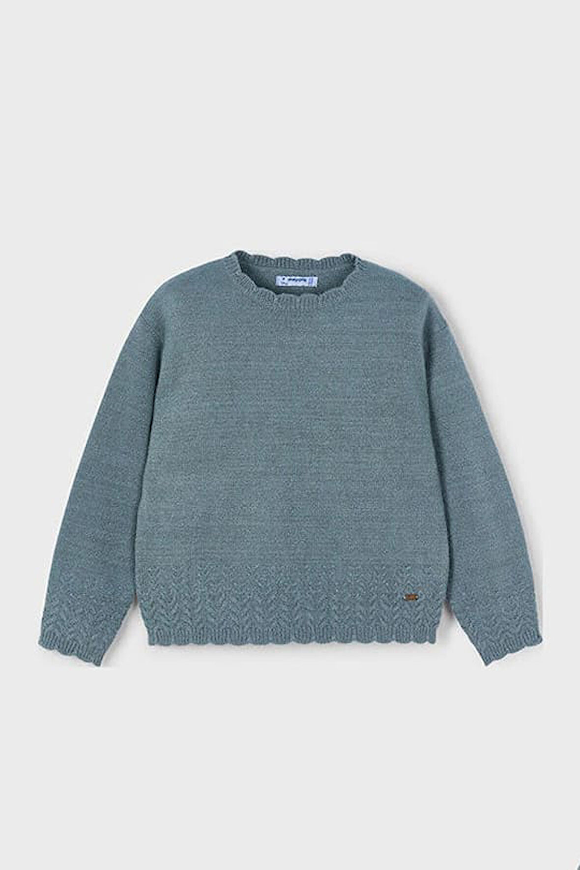 Kız Çocuk Ajur Detaylı Bisiklet Yaka Triko Kazak - Yeşil | 6 Yaş