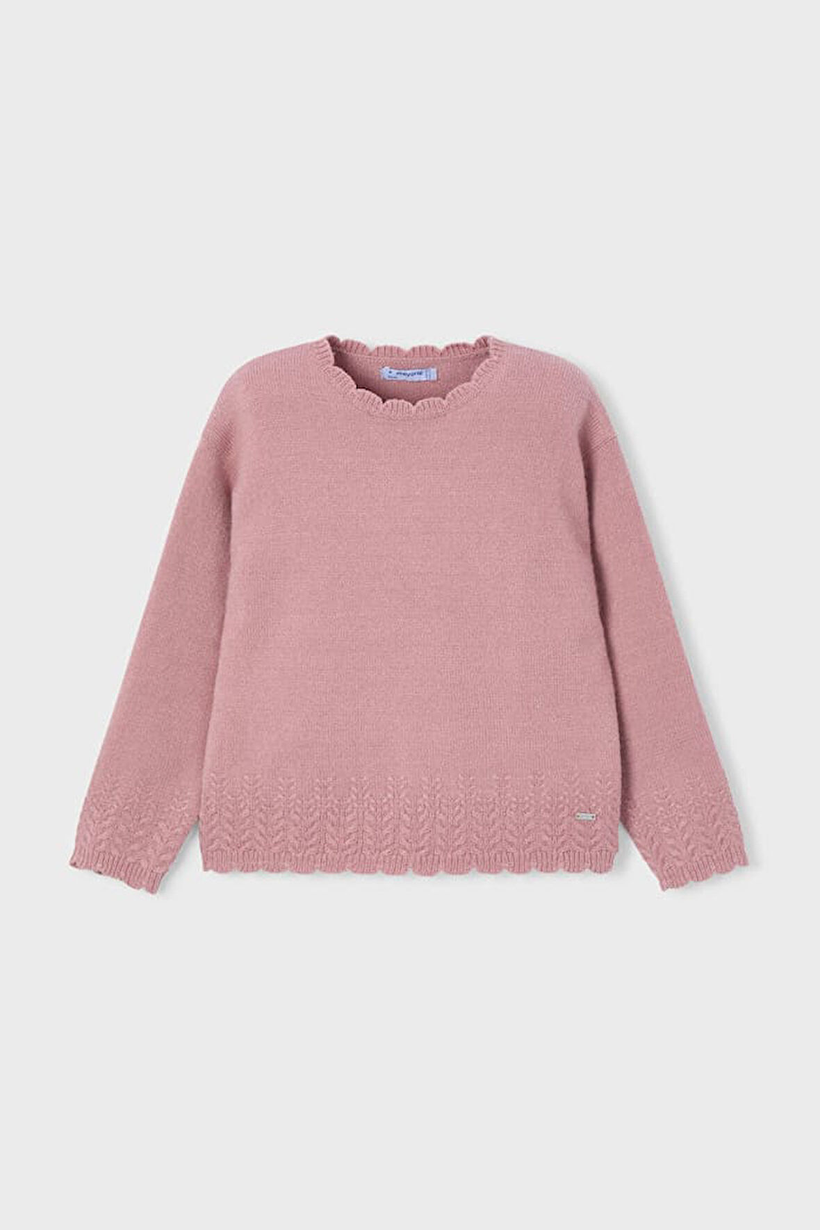 Kız Çocuk Normal Kalıp Fisto Yaka Ajurlu Triko Kazak - Gül Kurusu | 9 Yaş