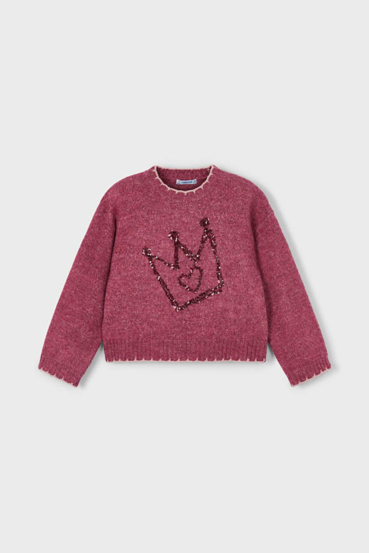 Kız Çocuk Payetli Taç İşlemeli Triko Kazak - Vişne | 3 Yaş