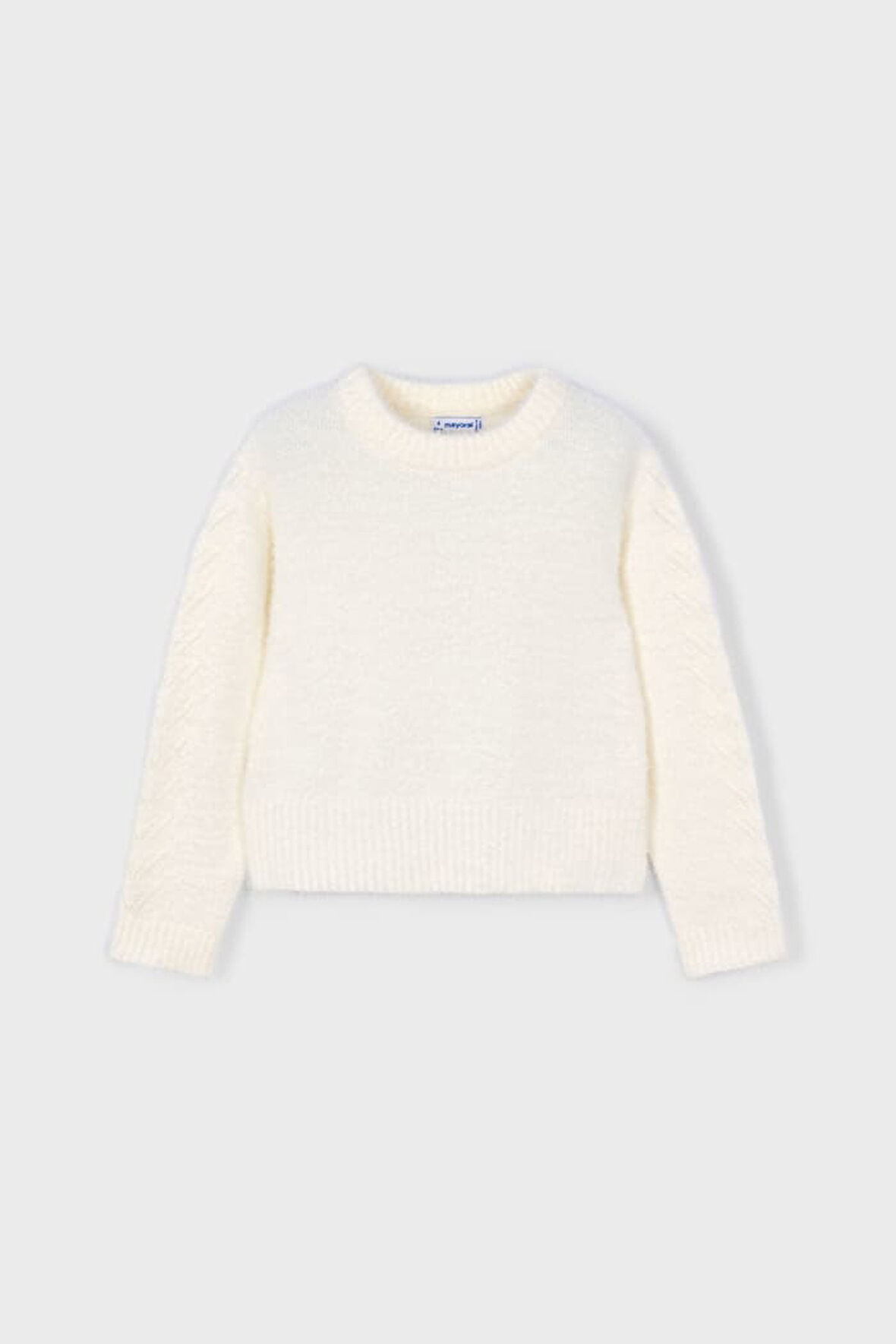 Kız Çocuk Kolları Desenli Yumuşak Dokulu Triko Kazak - Ekru | 9 Yaş