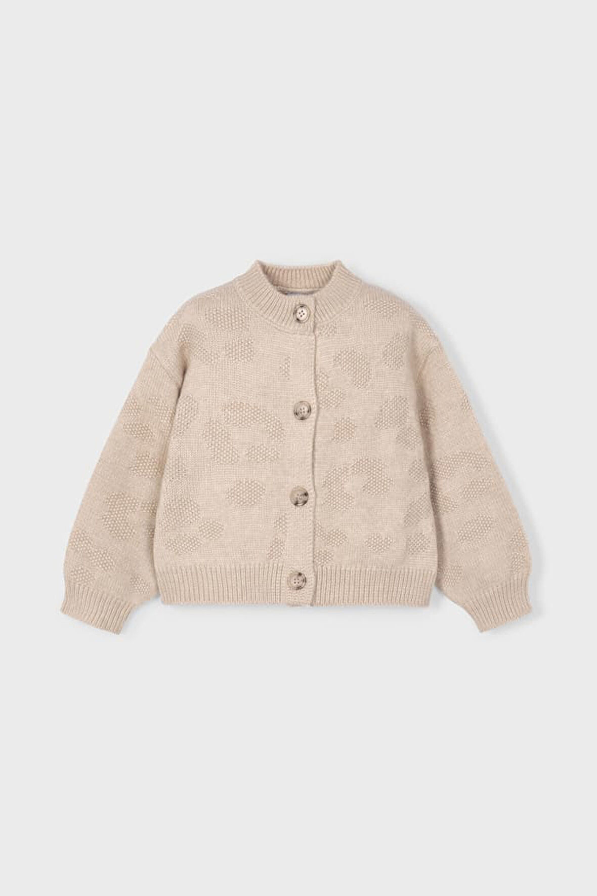 Kız Çocuk Balon Kol Jakar Desenli Triko Hırka - Bej | 4 Yaş