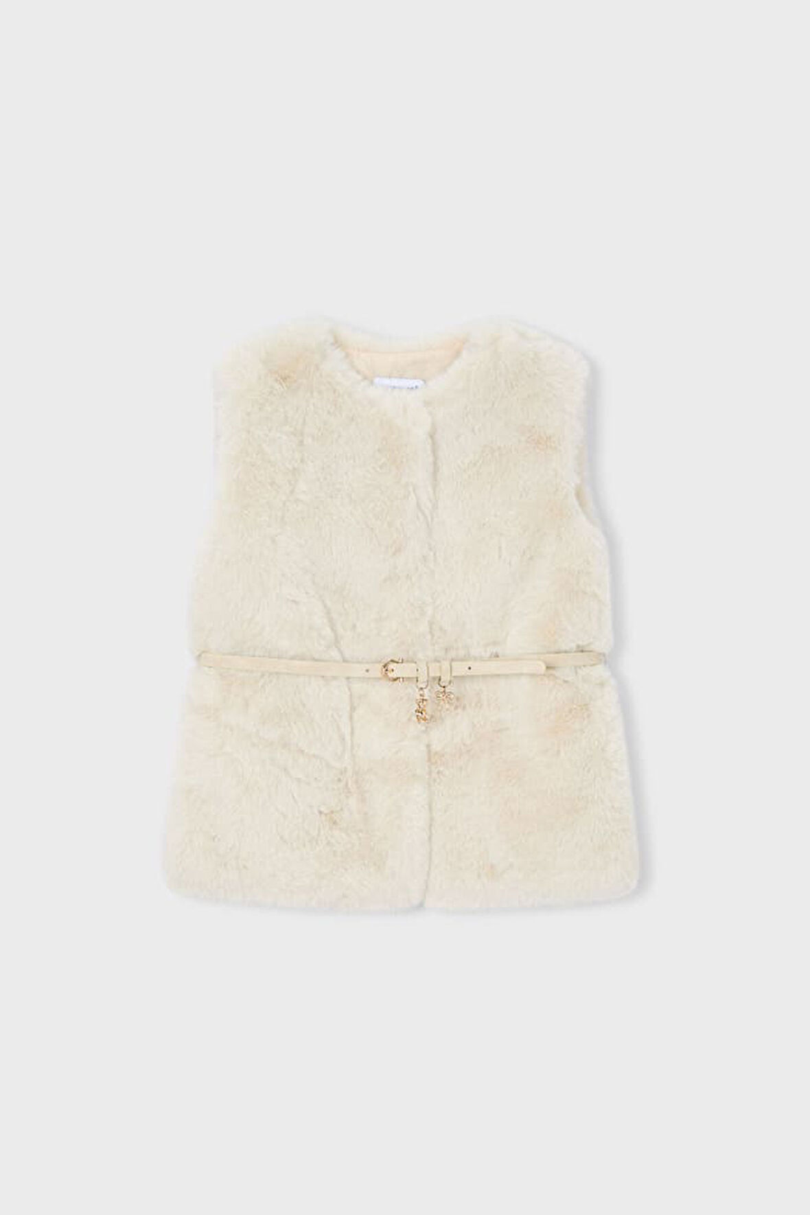 Kız Çocuk Kemerli Pelüş Yelek - Kum | 10 Yaş