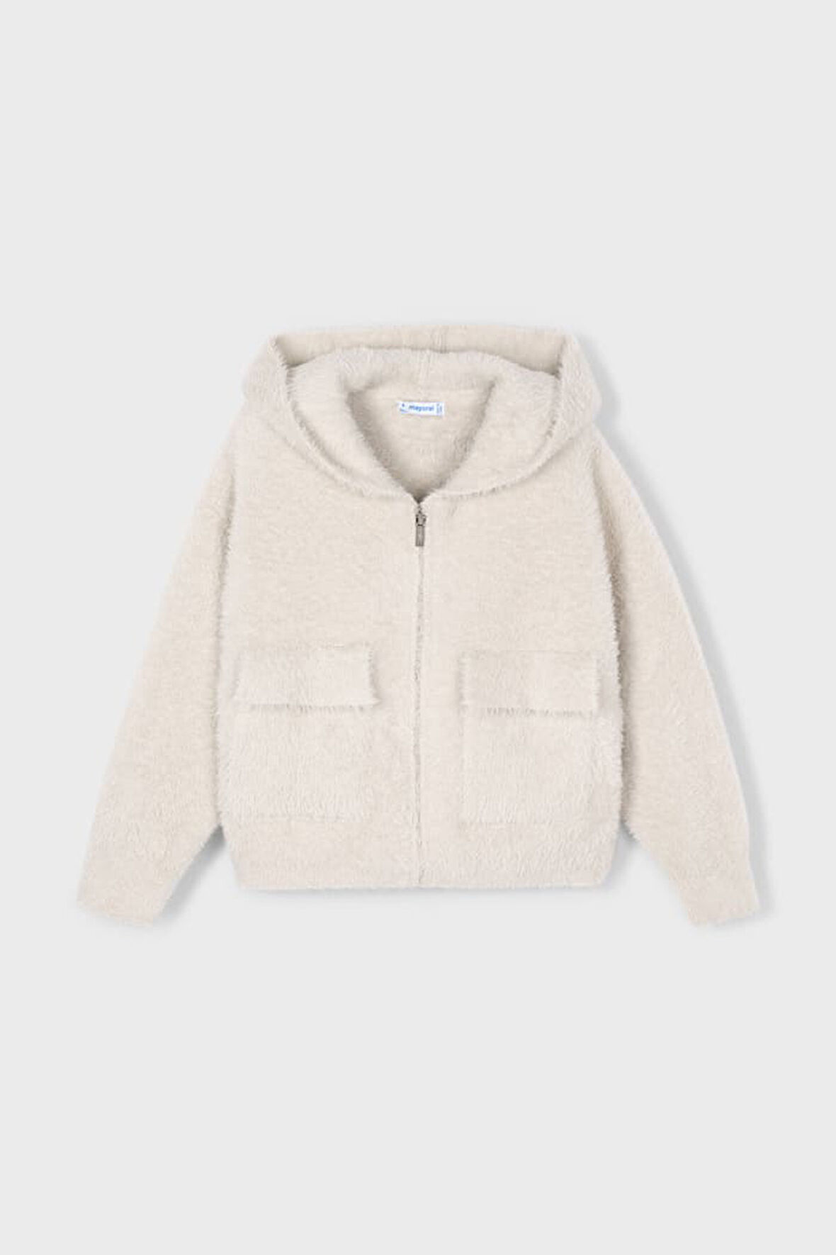 Kız Çocuk Kapüşonlu Cepli Pelüş Hırka - Ekru | 8 Yaş