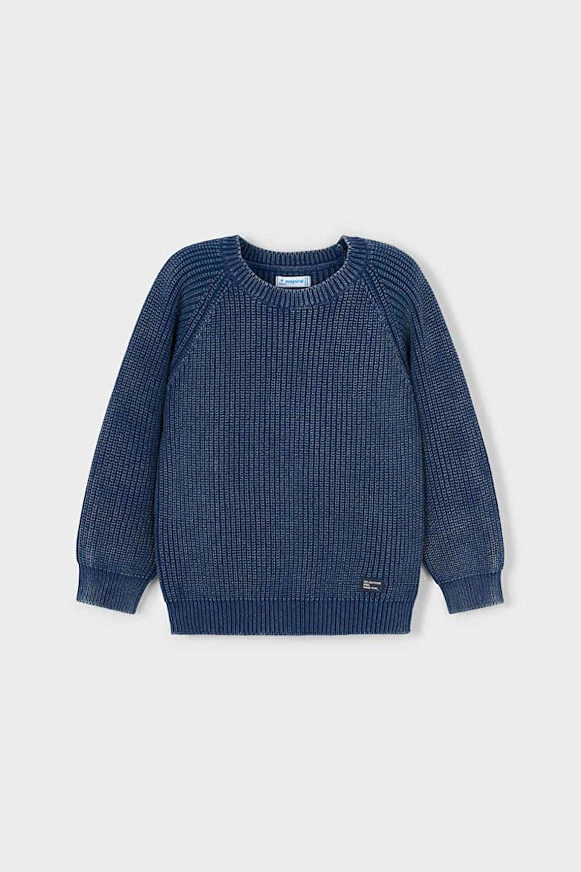 Erkek Çocuk Yıkama Efektli Reglan Kollu Triko Kazak - Mavi | 10 Yaş