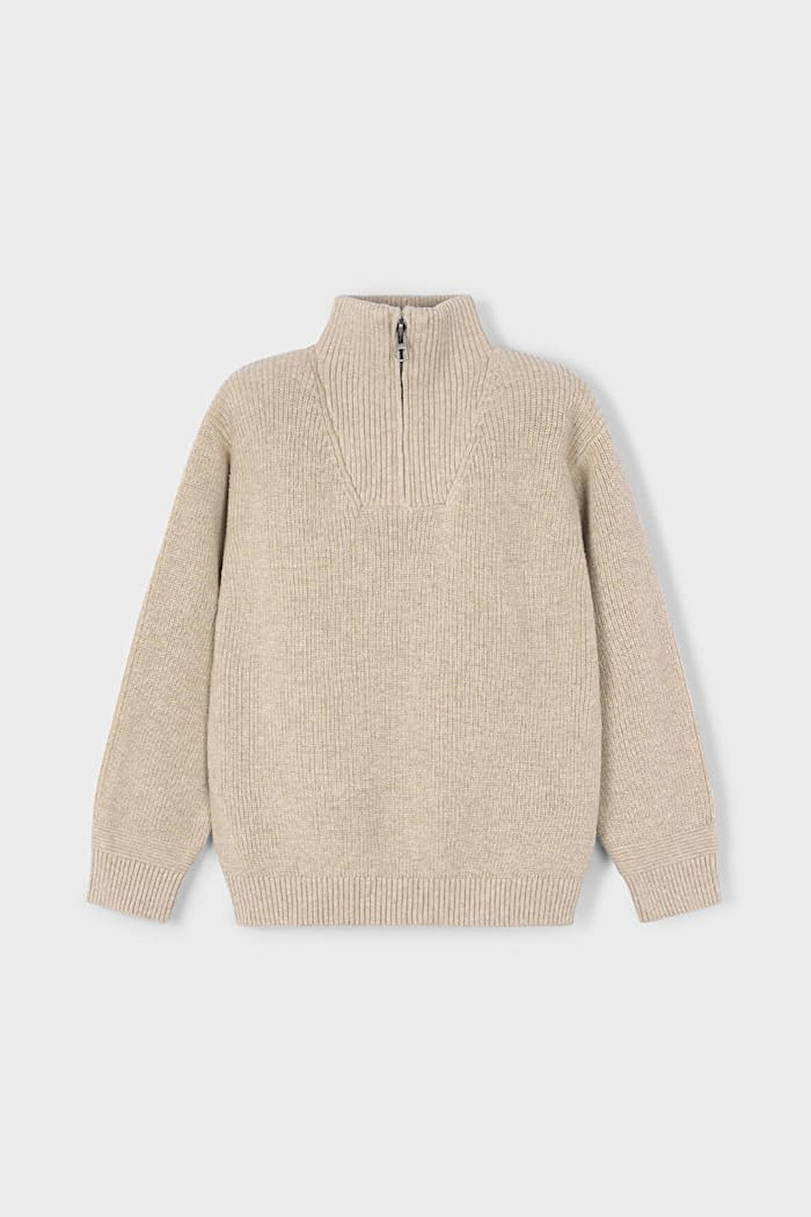 Erkek Çocuk Regular Fit Yarım Fermuarlı Dik Yaka Kazak - Bej | 10 Yaş