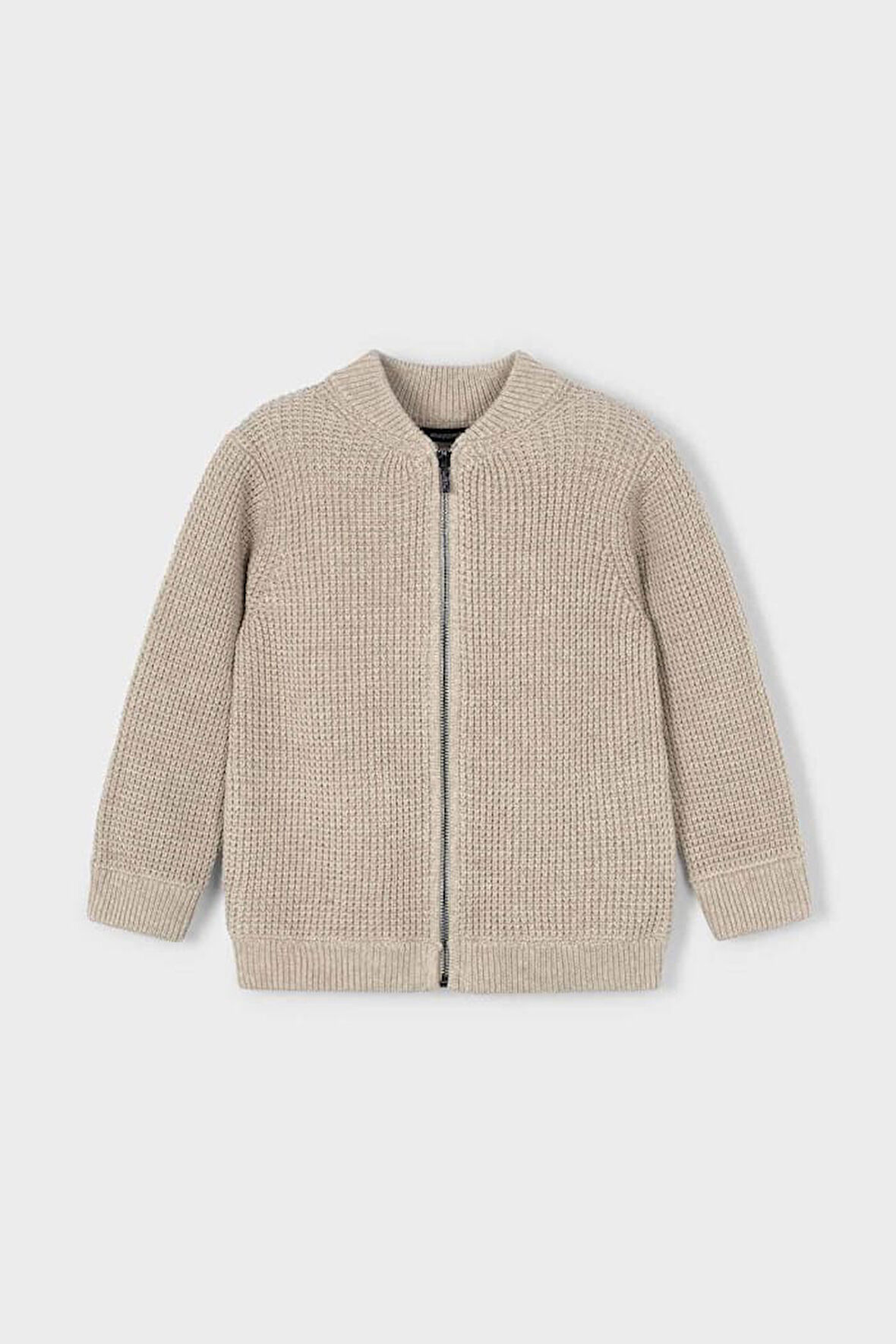 Erkek Çocuk Fermuarlı Dik Yaka Triko Hırka - Bej | 10 Yaş
