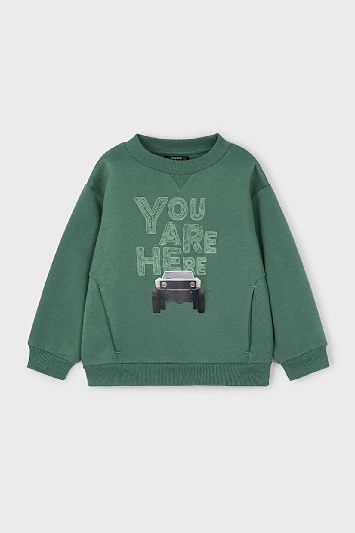 Erkek Çocuk Araç Baskılı Cepli Sweatshirt - Yeşil | 6 Yaş