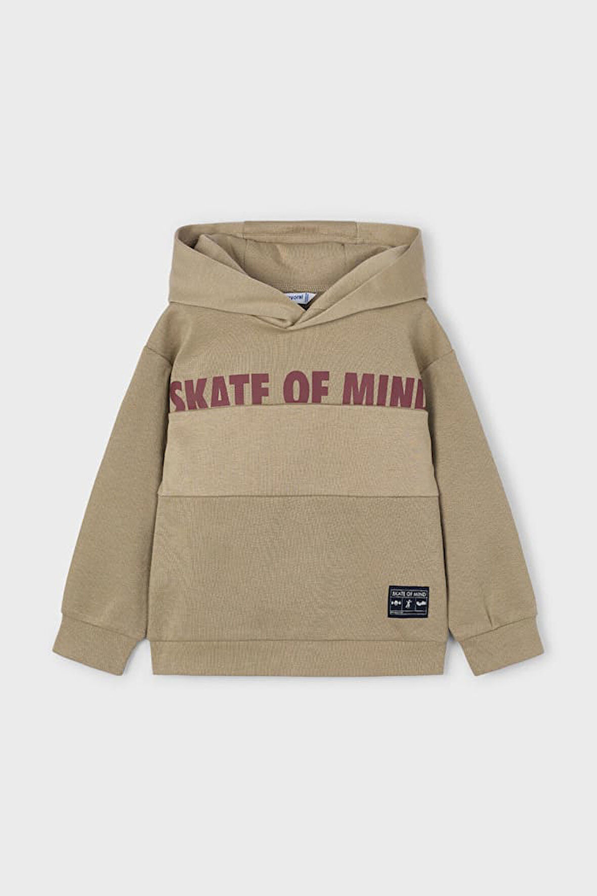 Erkek Çocuk Yazı Baskılı Renk Bloklu Kapüşonlu Sweatshirt - Haki | 4 Yaş