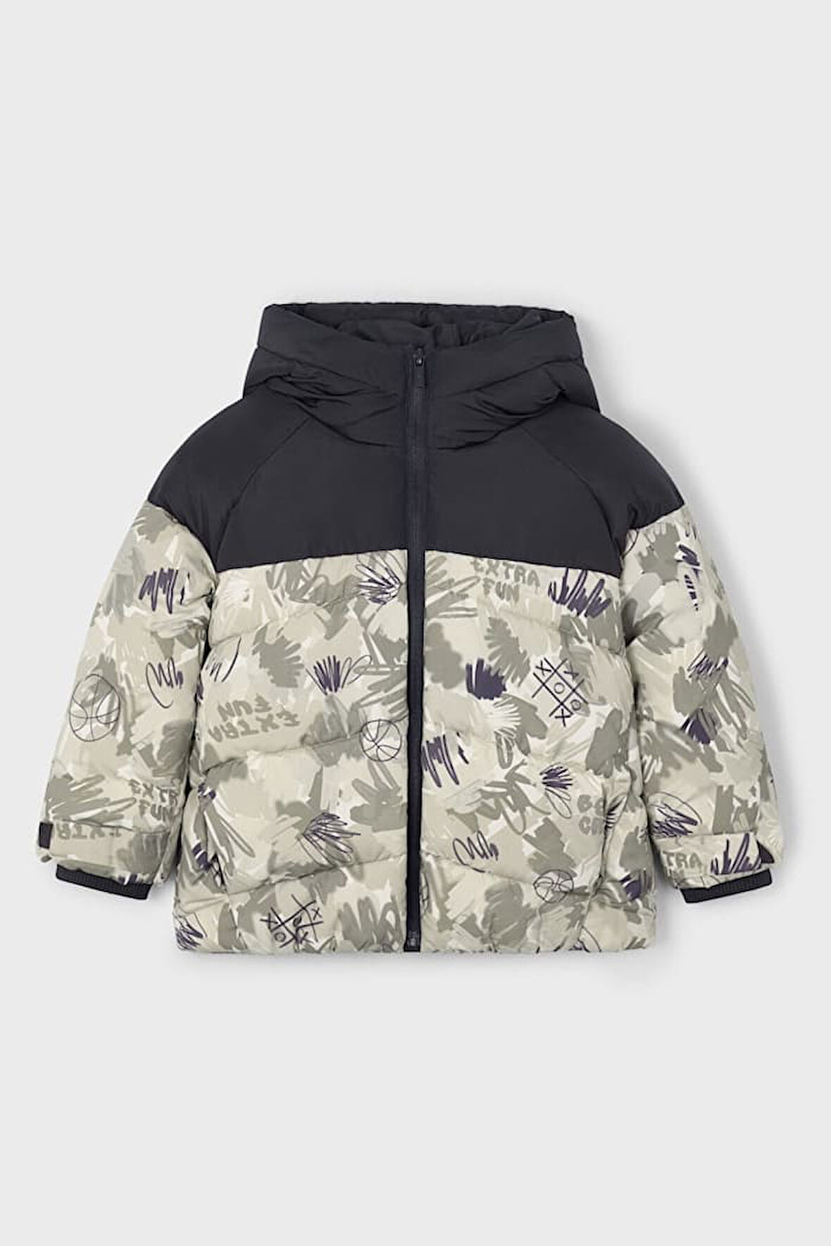 Erkek Çocuk Baskılı Renk Bloklu Kapüşonlu Şişme Mont - Çok Renkli | 3 Yaş