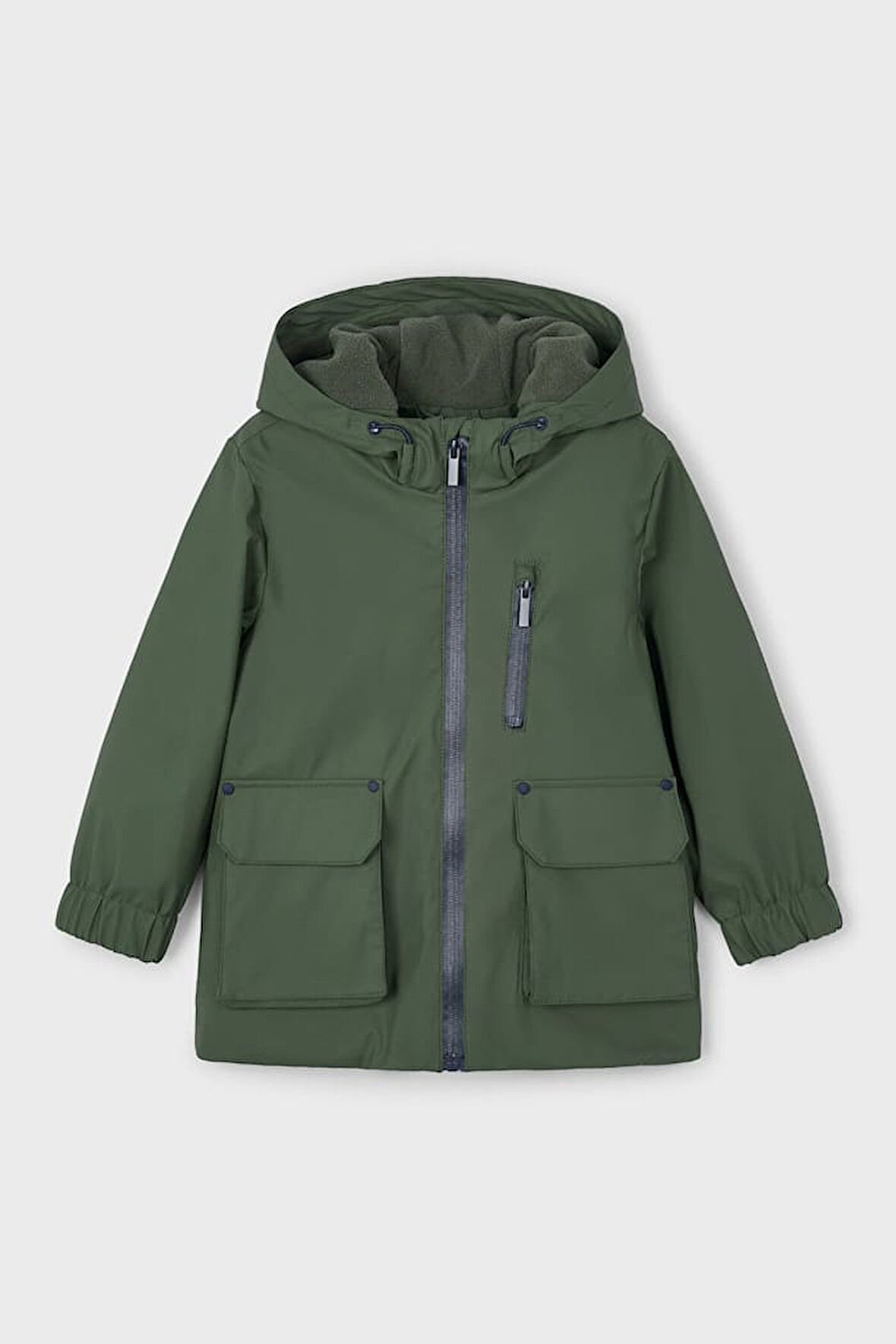 Erkek Çocuk Normal Kalıp Kapüşonlu İçi Polar Astarlı Yağmurluk - Yeşil | 5 Yaş