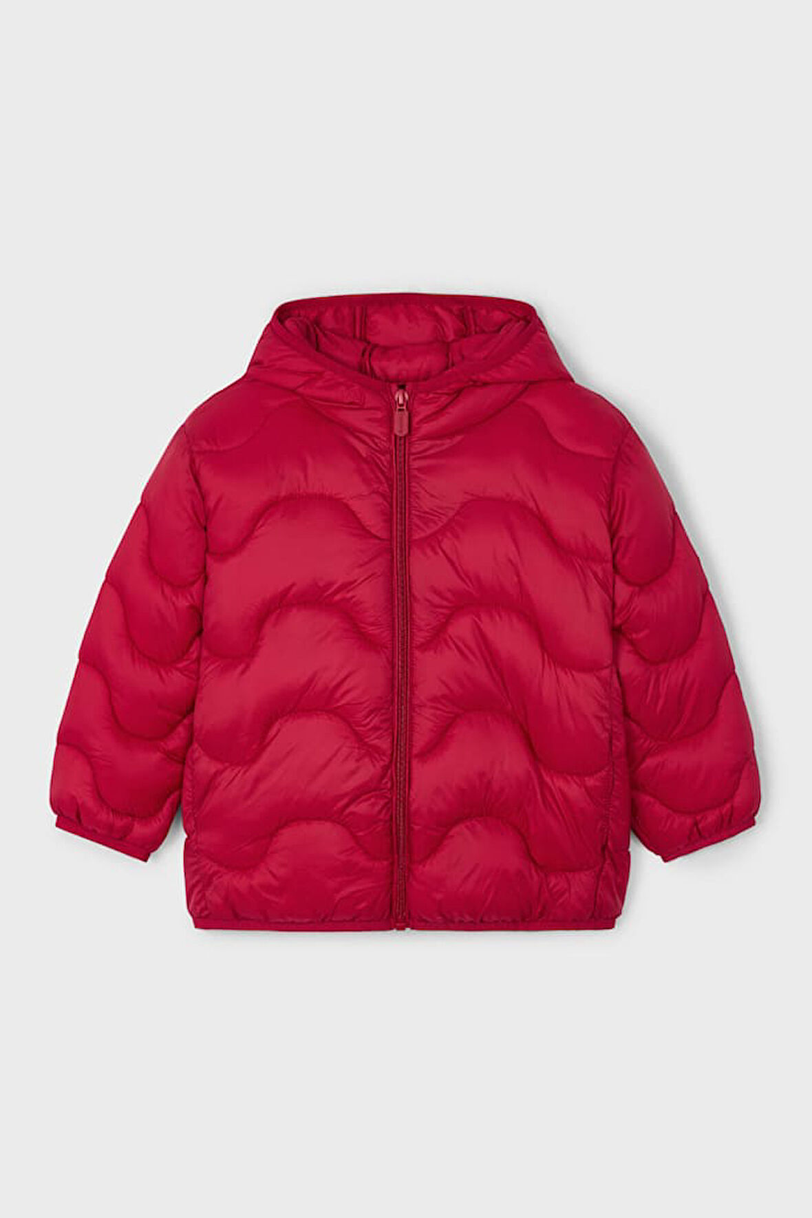 Unisex Çocuk Kapüşonlu Dalgalı Kapitone Şişme Mont - Kırmızı | 4 Yaş