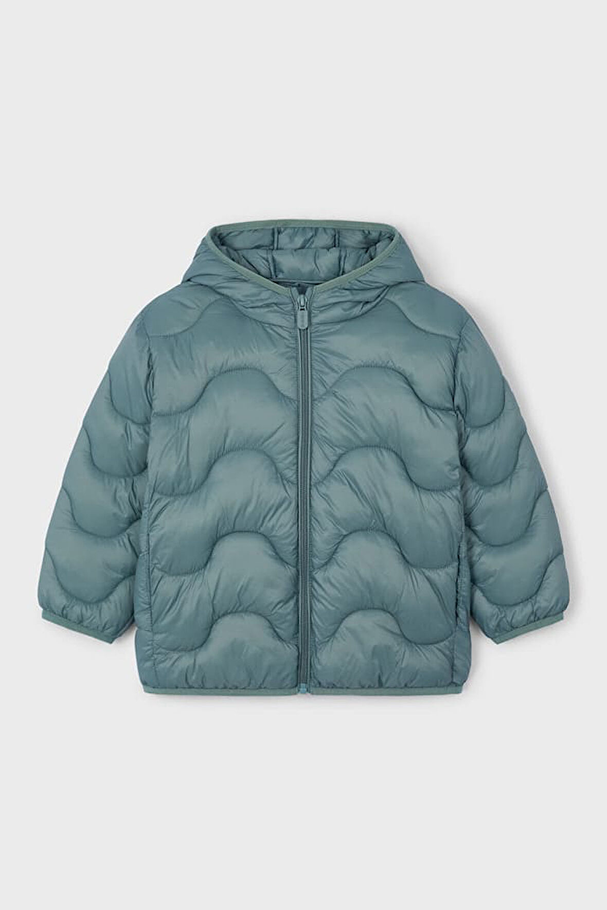 Unisex Çocuk Kapüşonlu Dalgalı Kapitone Şişme Mont - Adaçayı Yeşili | 3 Yaş