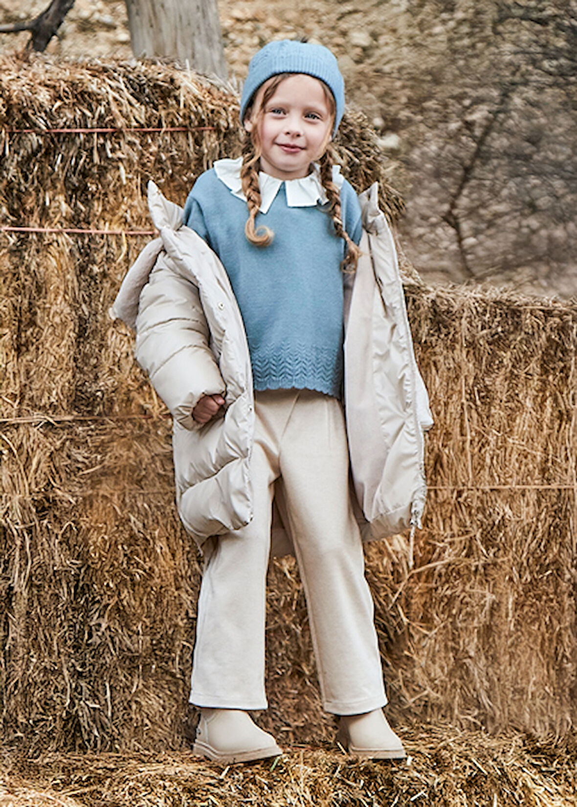 Mayoral Bej Kız Çocuk Pileli Örme Pantolon 4573