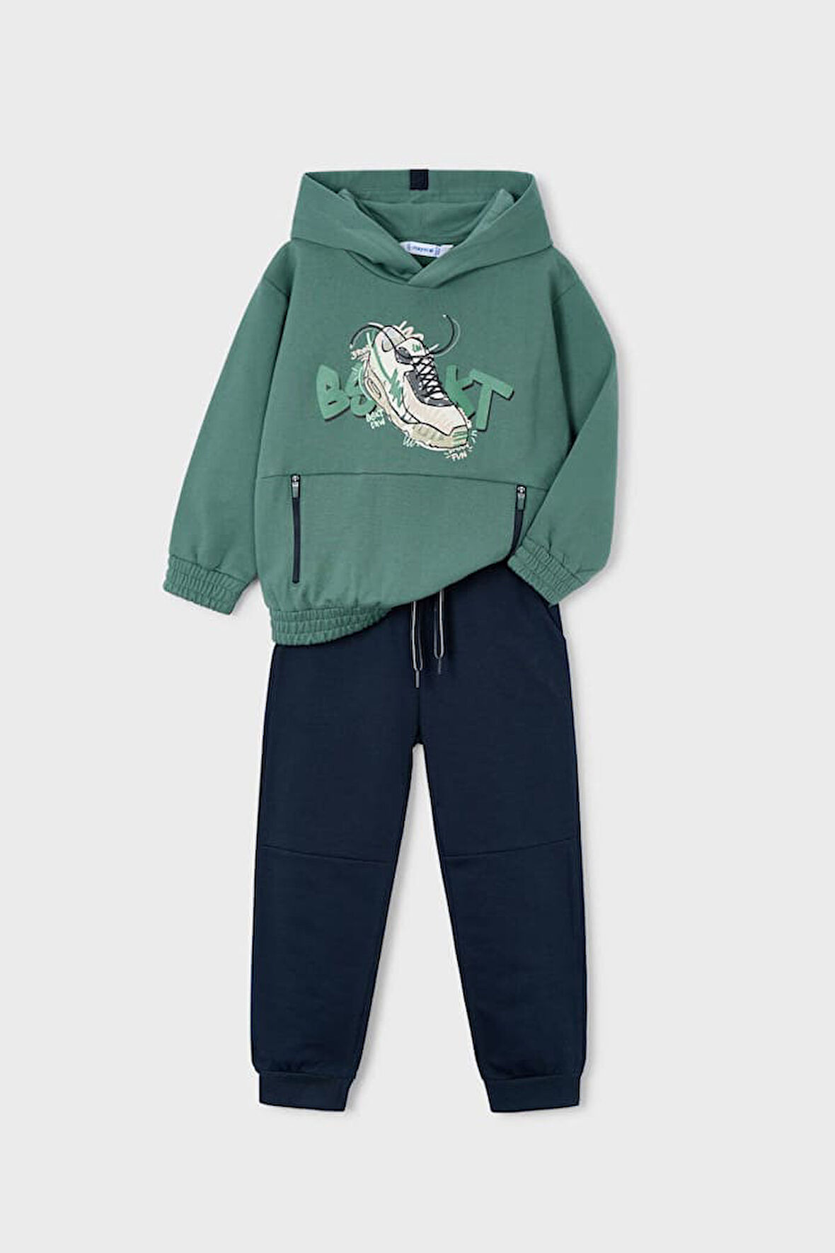 Erkek Çocuk Normal Kalıp Kapüşonlu Baskılı 2'li Eşofman Takımı - Yeşil | 4 Yaş