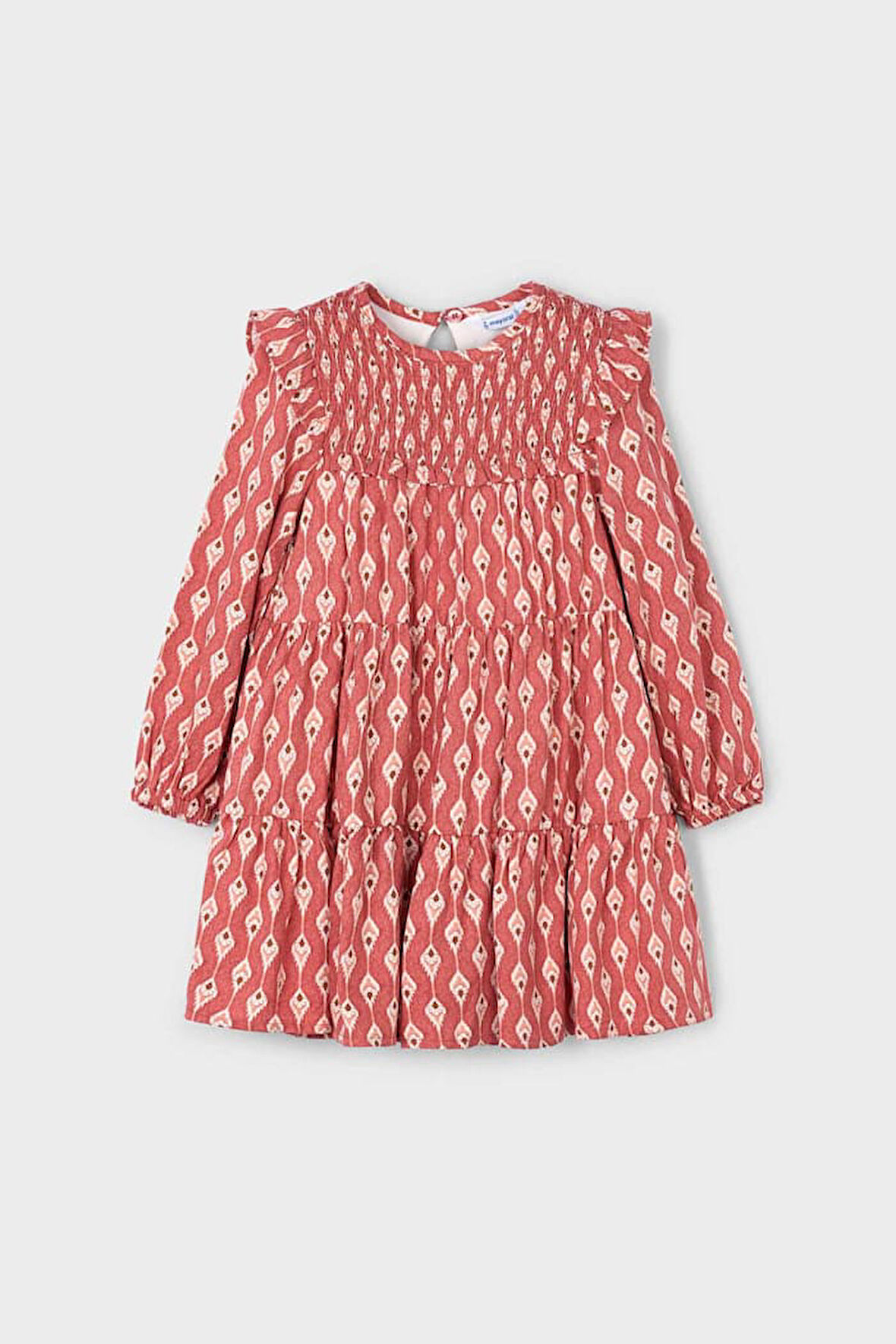 Kız Çocuk Göğsü Gipeli Fırfırlı Elbise - Kiremit | 9 Yaş