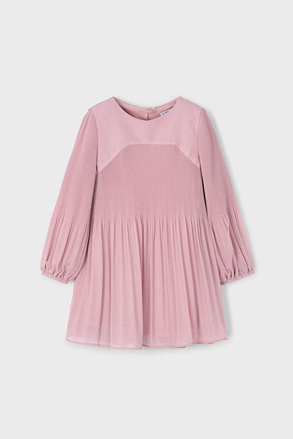 Kız Çocuk Balon Kol Pliseli Şifon Elbise - Pudra Pembe | 3 Yaş