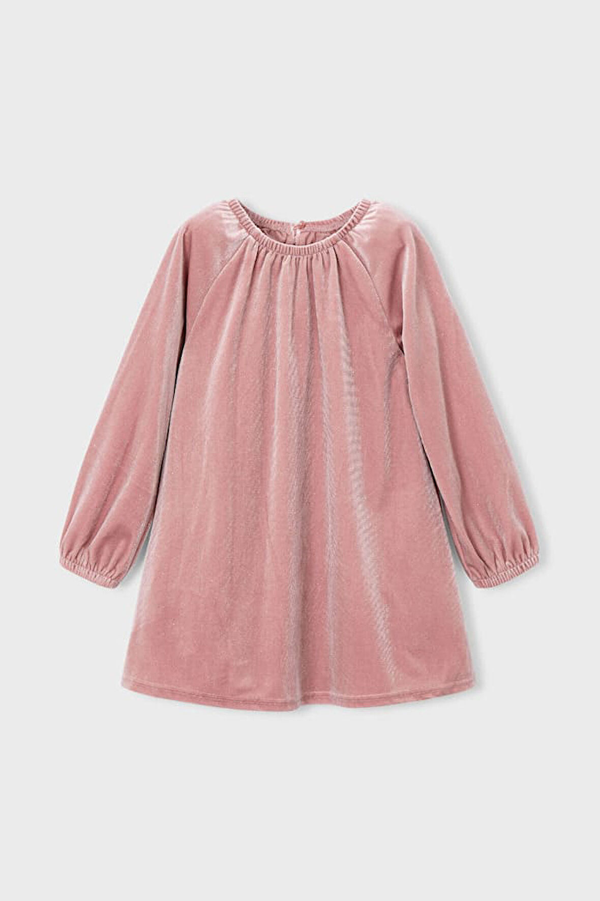 Kız Çocuk Yakası Büzgülü Kadife Elbise - Pudra Pembe | 7 Yaş