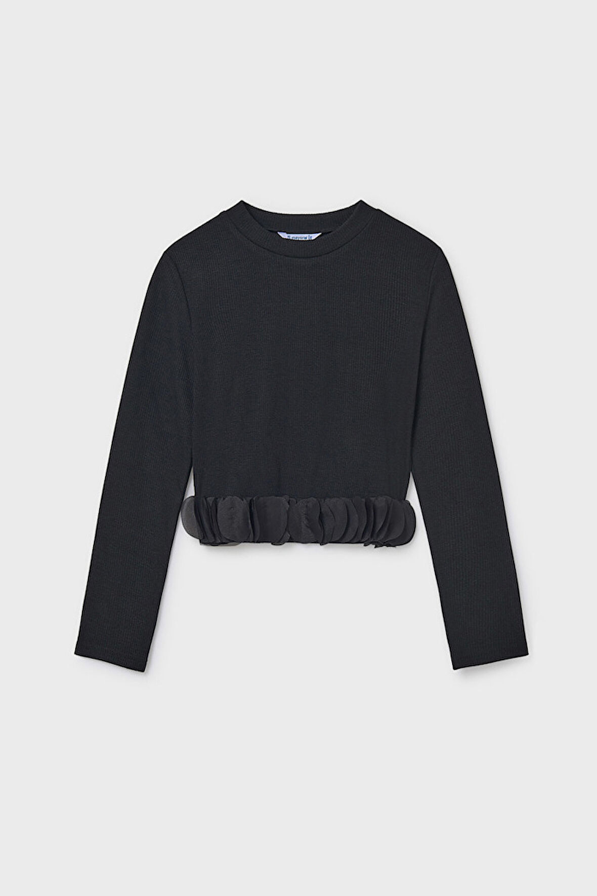 Kız Çocuk Etek Ucu Fırfırlı Fitilli Triko Kazak - Siyah | 16 Yaş