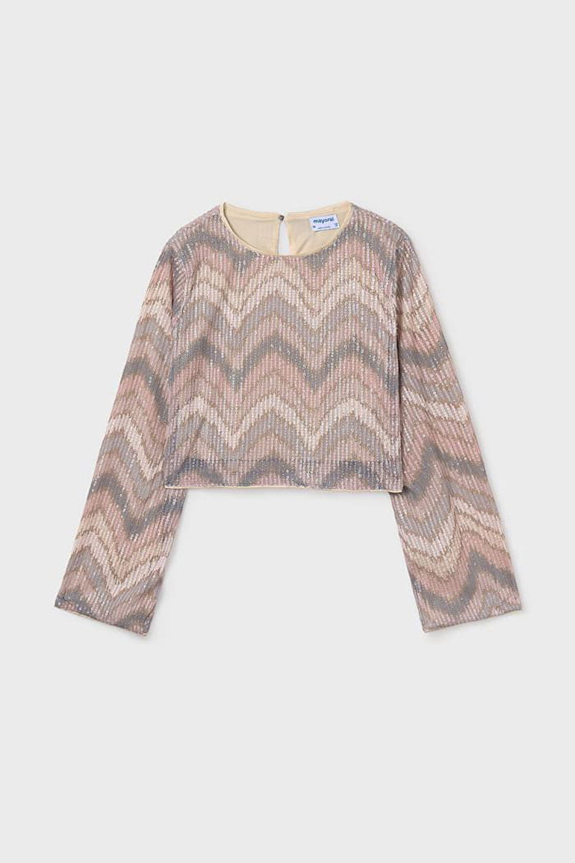 Kız Çocuk Zikzak Desenli İspanyol Kol Payetli Bluz - Pembe | 16 Yaş