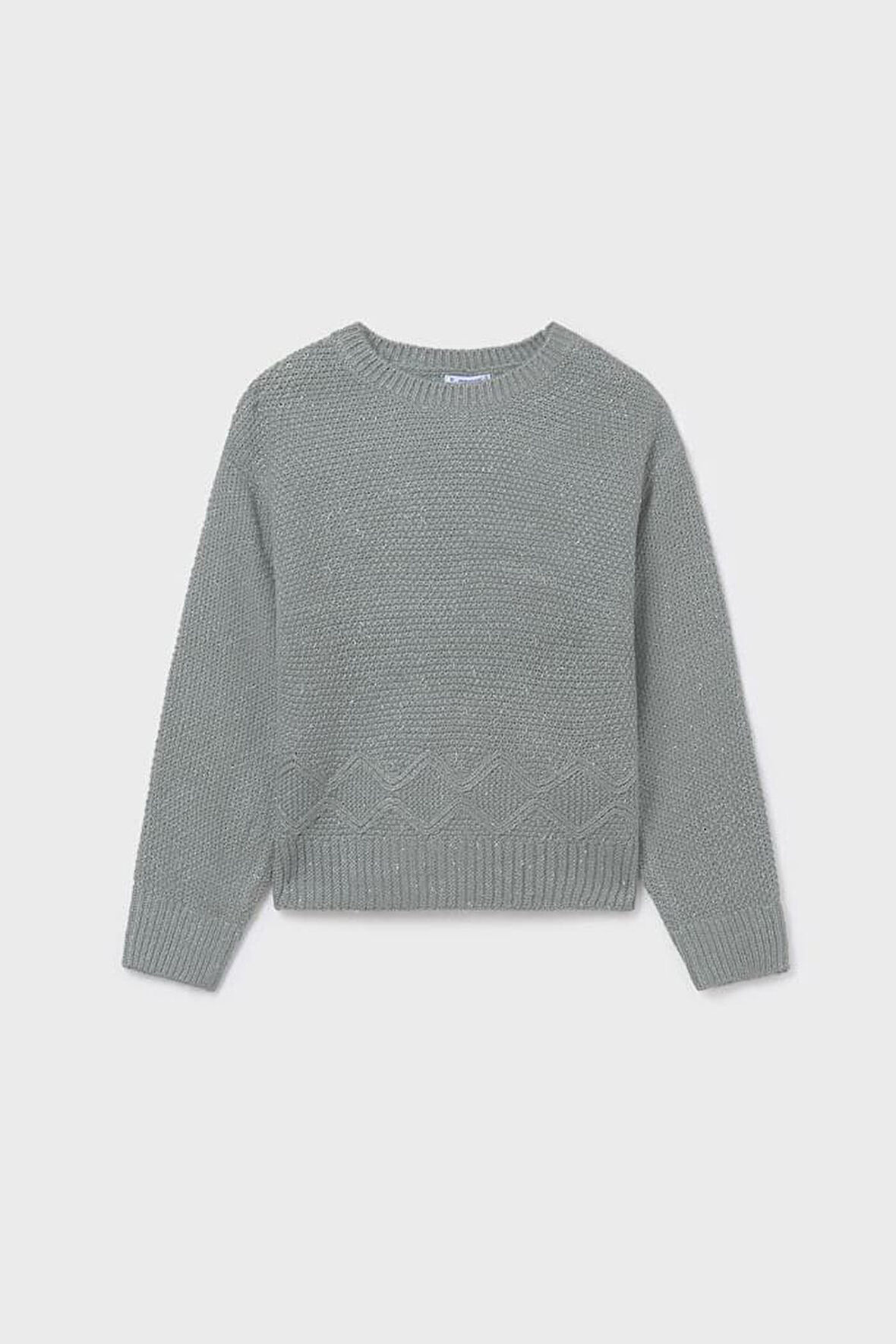 Kız Çocuk Simli Desenli Triko Kazak - Su Yeşili | 10 Yaş