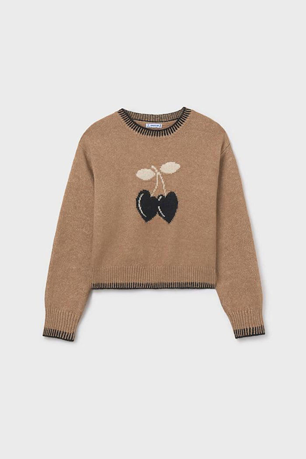 Kız Çocuk Kiraz Jakarlı Triko Kazak - Camel | 16 Yaş