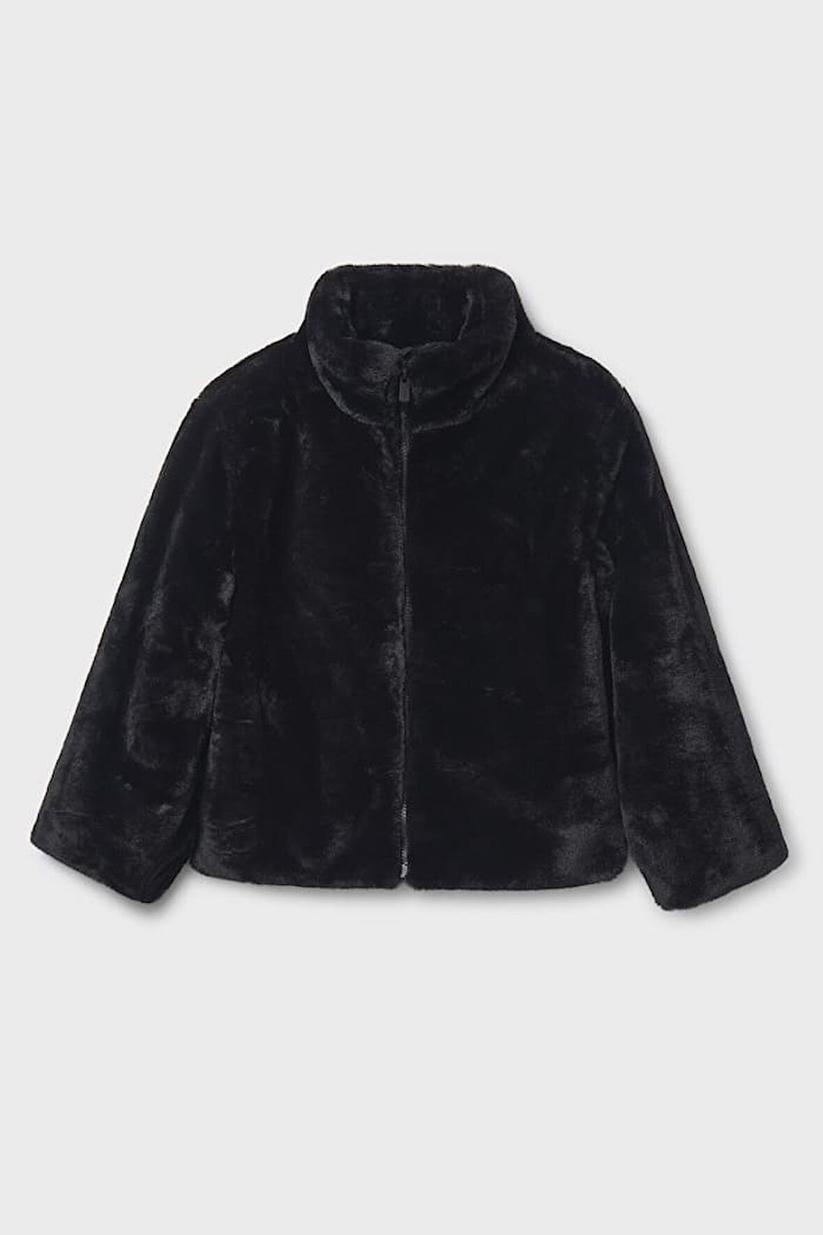 Kız Çocuk Dik Yaka Pelüş Mont - Siyah | 10 Yaş