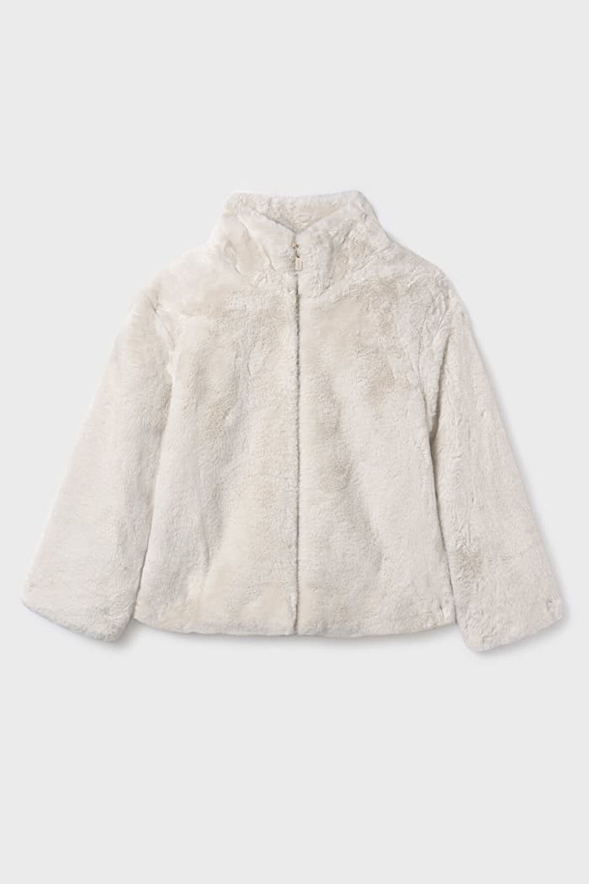 Kız Çocuk Dik Yaka Pelüş Mont - Bej | 12 Yaş