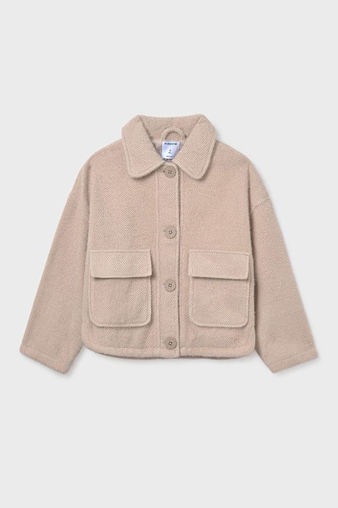 Kız Çocuk Rahat Kalıp Cepli Dokulu Triko Ceket - Bej | 16 Yaş