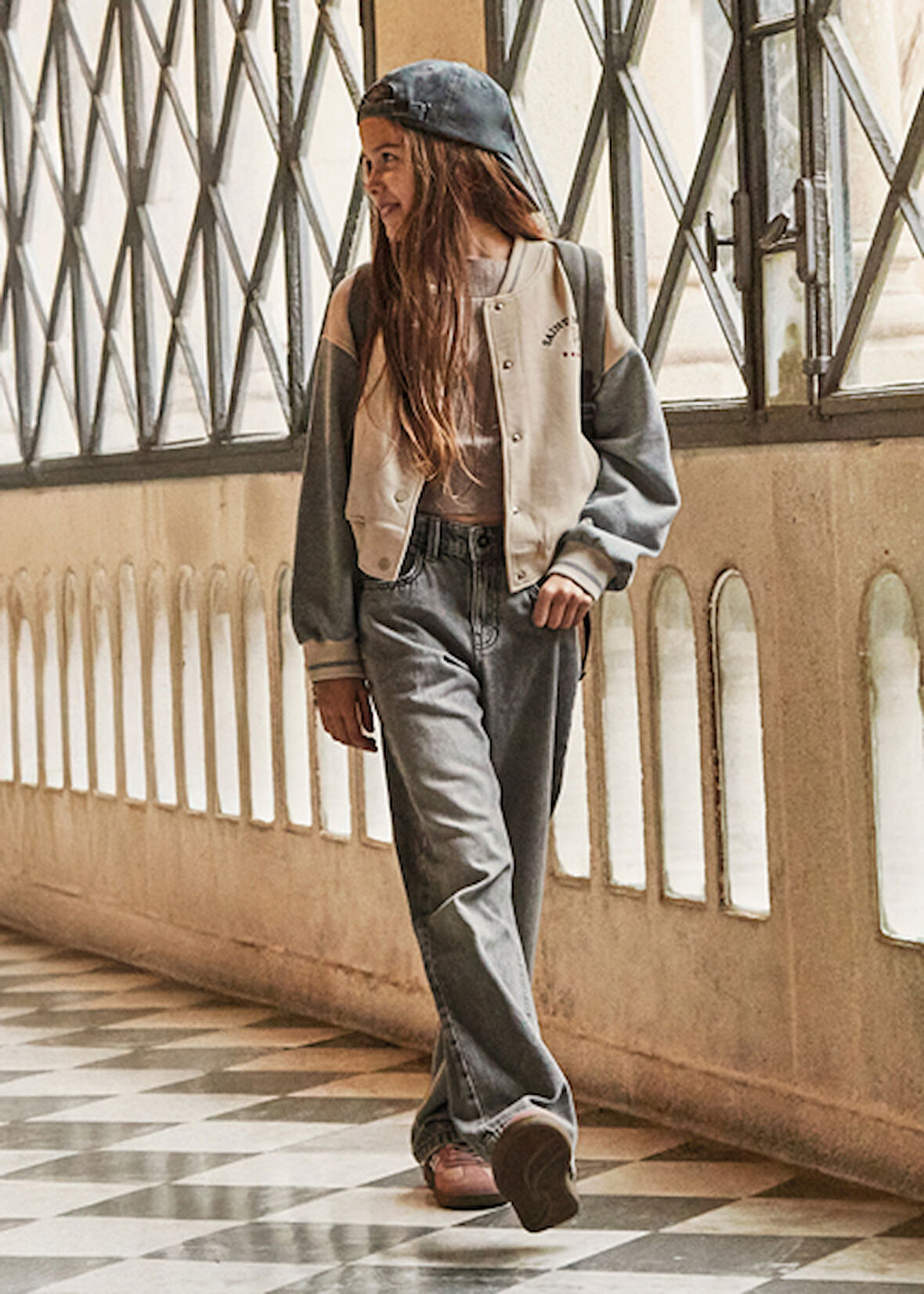 Mayoral Kız Çocuk Gri Bol Paça Kot Pantolon 7574