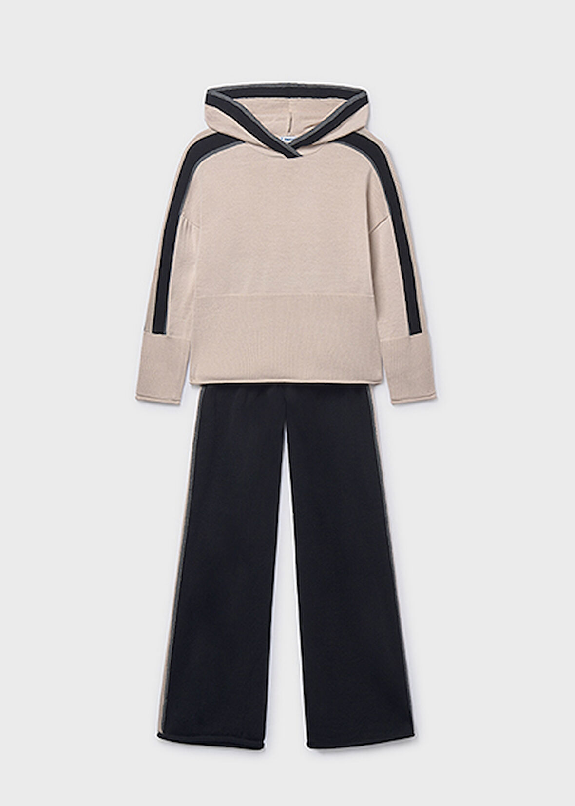 Mayoral Bej-Siyah Kız Çocuk Pantolon Kapüşonlu Kazak Takım 7585