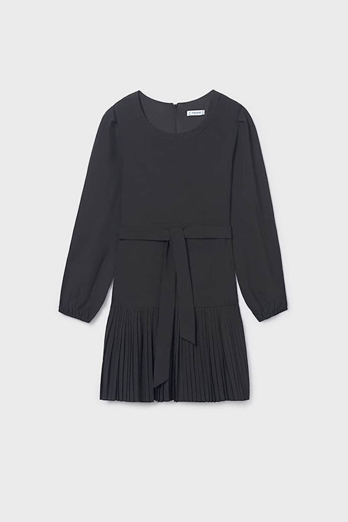 Kız Çocuk Normal Kalıp Eteği Piliseli ve Beli Kuşaklı Elbise - Siyah | 16 Yaş