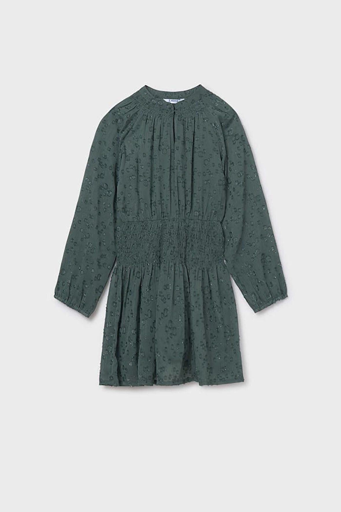 Kız Çocuk Normal Kalıp Beli Gipeli Dokulu Şifon Elbise - Yeşil | 12 Yaş