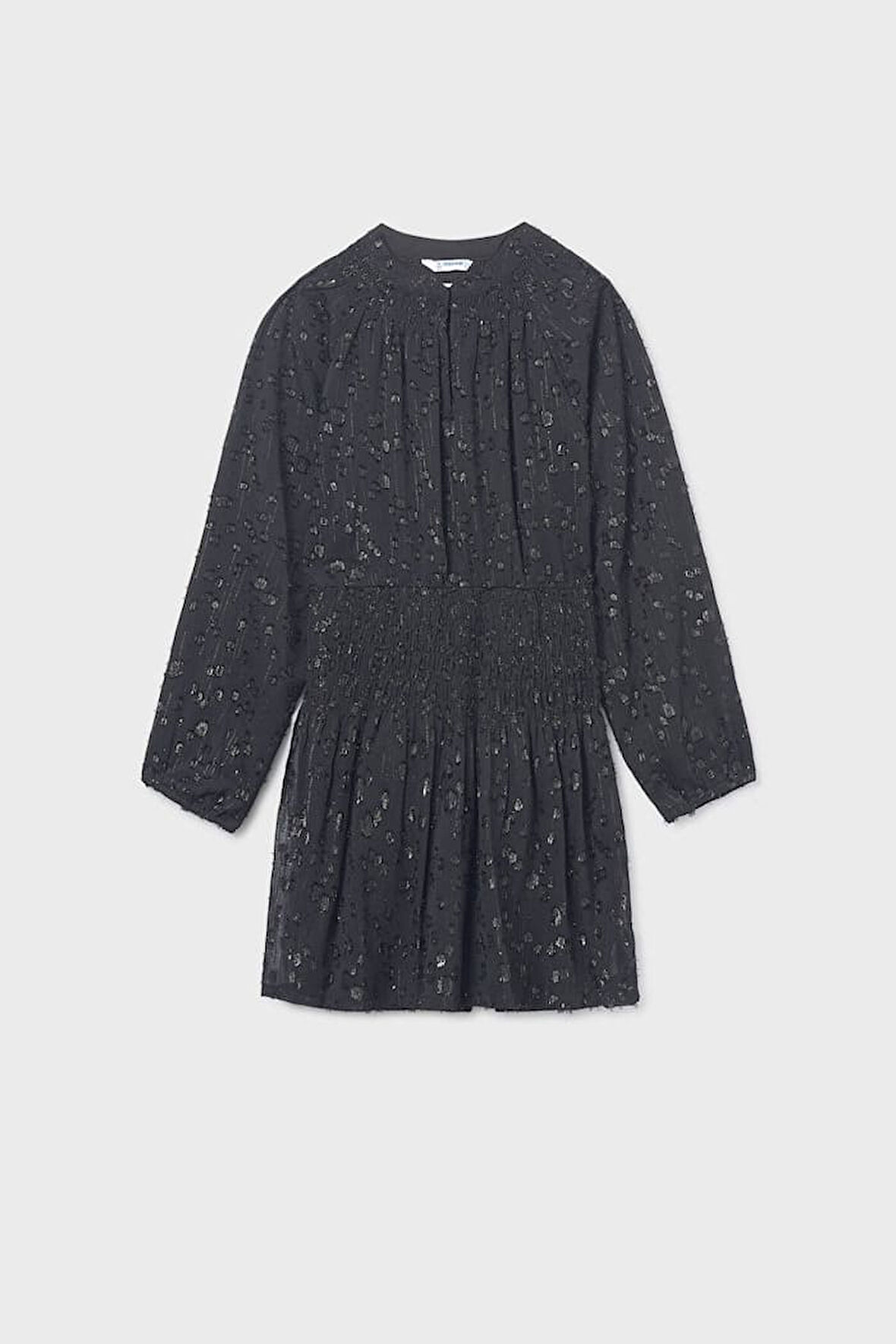 Kız Çocuk Normal Kalıp Beli Gipeli Dokulu Şifon Elbise - Siyah | 16 Yaş