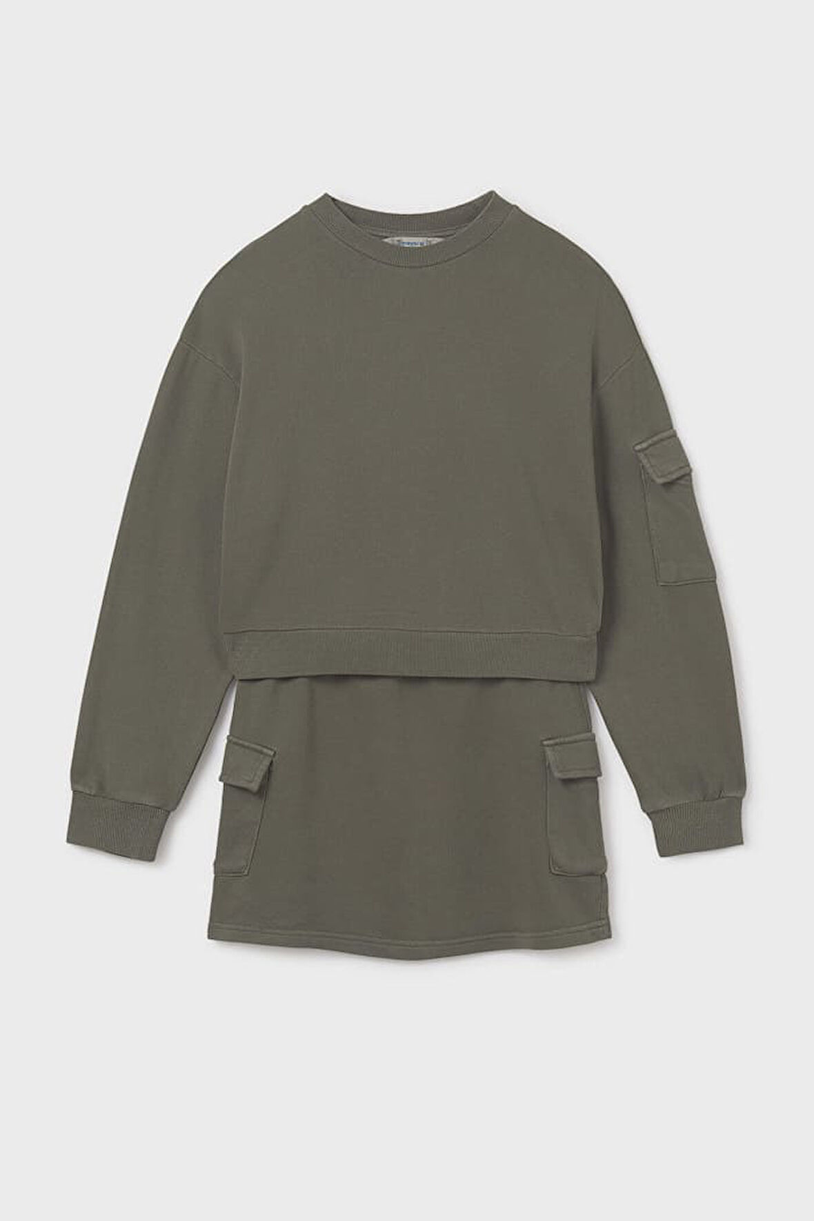 Kız Çocuk Kısa Sweatshirt ve Kargo Etekli Takım - Yeşil | 12 Yaş