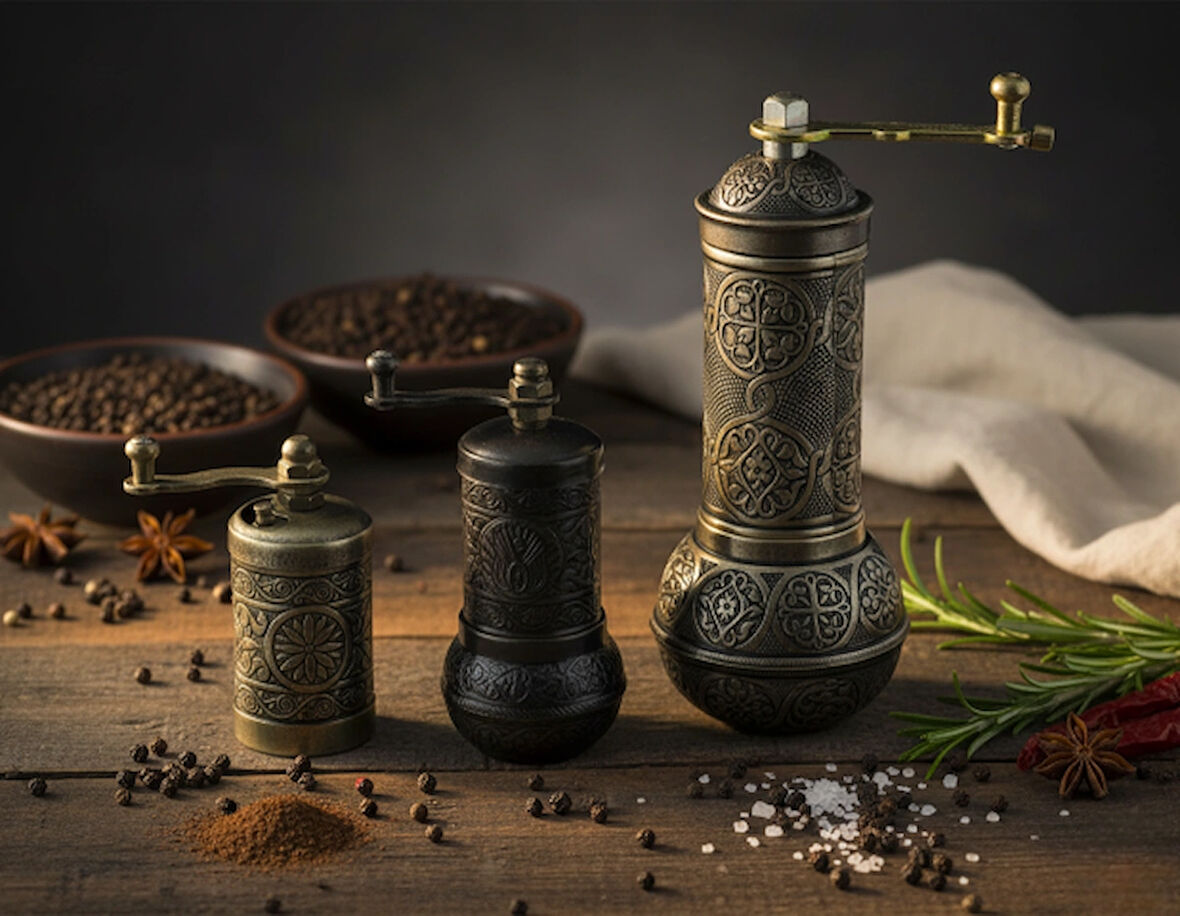 LUDIA Zamak Metal Kalay Renk 3 lü Set Karabiber,Kahve,Çörek Otu El Değirmeni Öğütücü Grinder