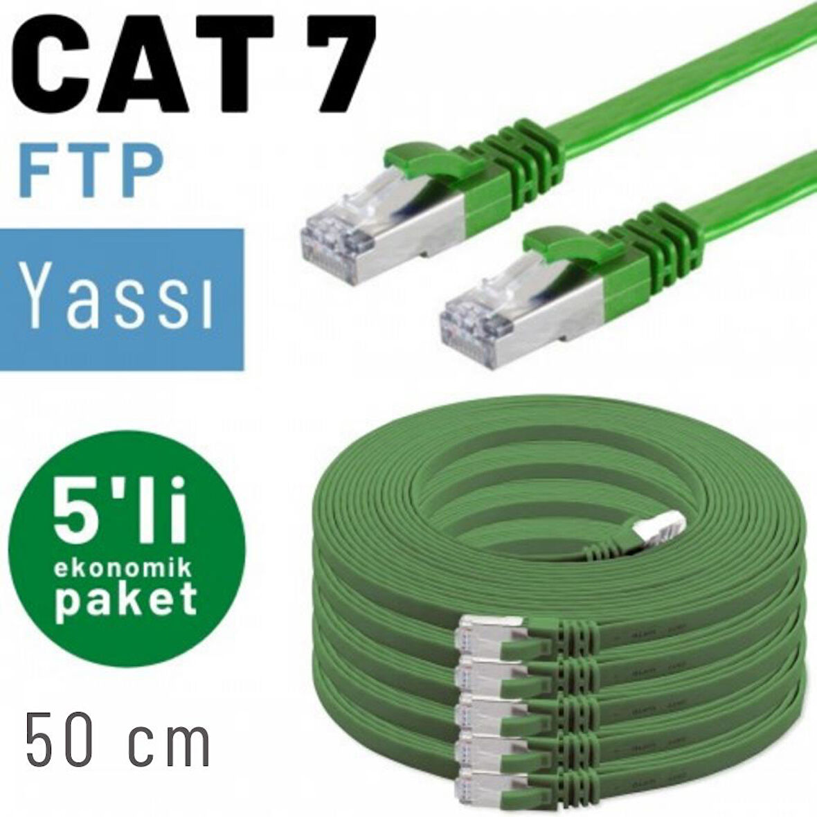 5 adet 50 cm IRENIS CAT7 Kablo Yassı FTP Ethernet Network LAN Kablosu