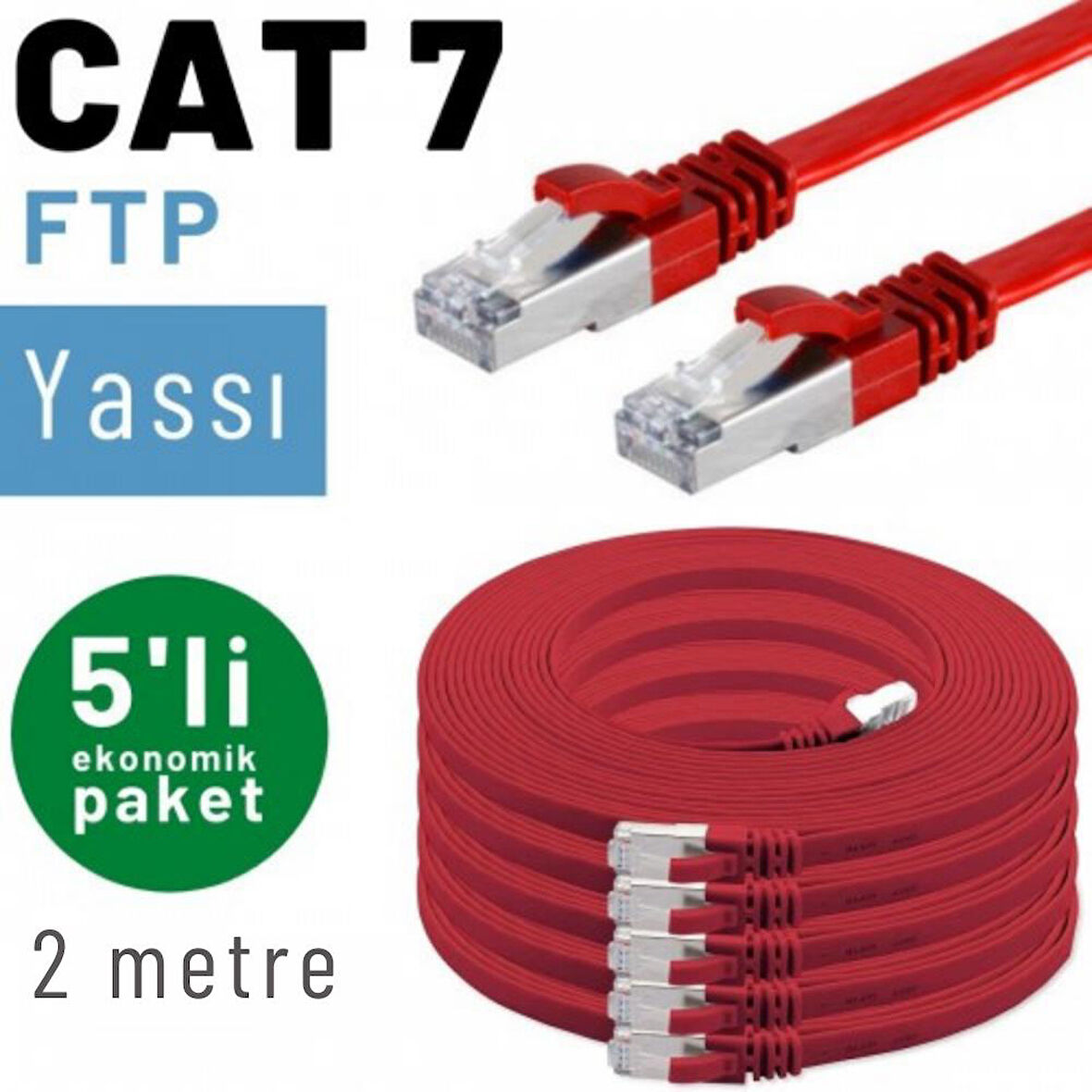 5 adet 2 metre IRENIS CAT7 Kablo Yassı FTP Ethernet Network LAN Kablosu