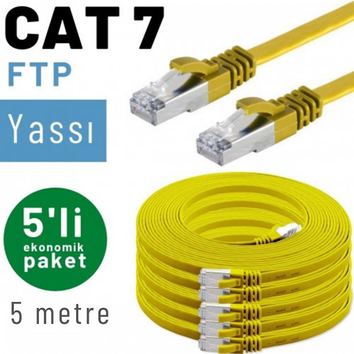 5 adet 5 metre IRENIS CAT7 Kablo Yassı FTP Ethernet Network LAN Kablosu