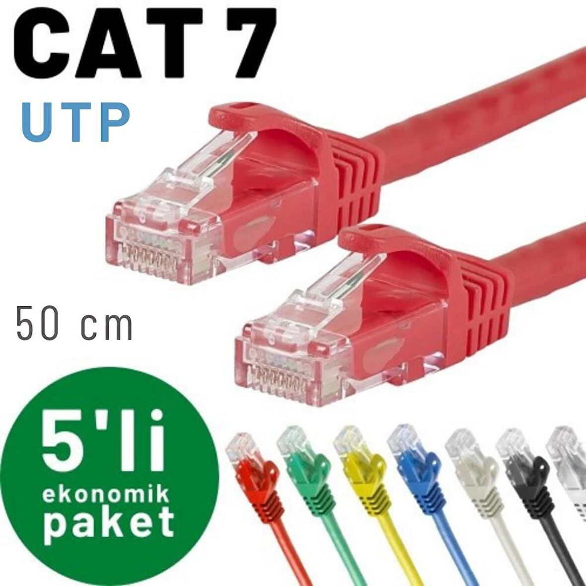 IRENIS 5 adet 50 cm CAT7 Kablo Ethernet Network İnternet LAN Kablosu 